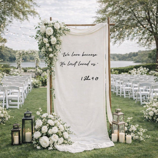 Christian Wedding Welcome Sign Fabric Banner, Bible Verse Wedding Backdrop, Religious Ceremony Entrance Decor