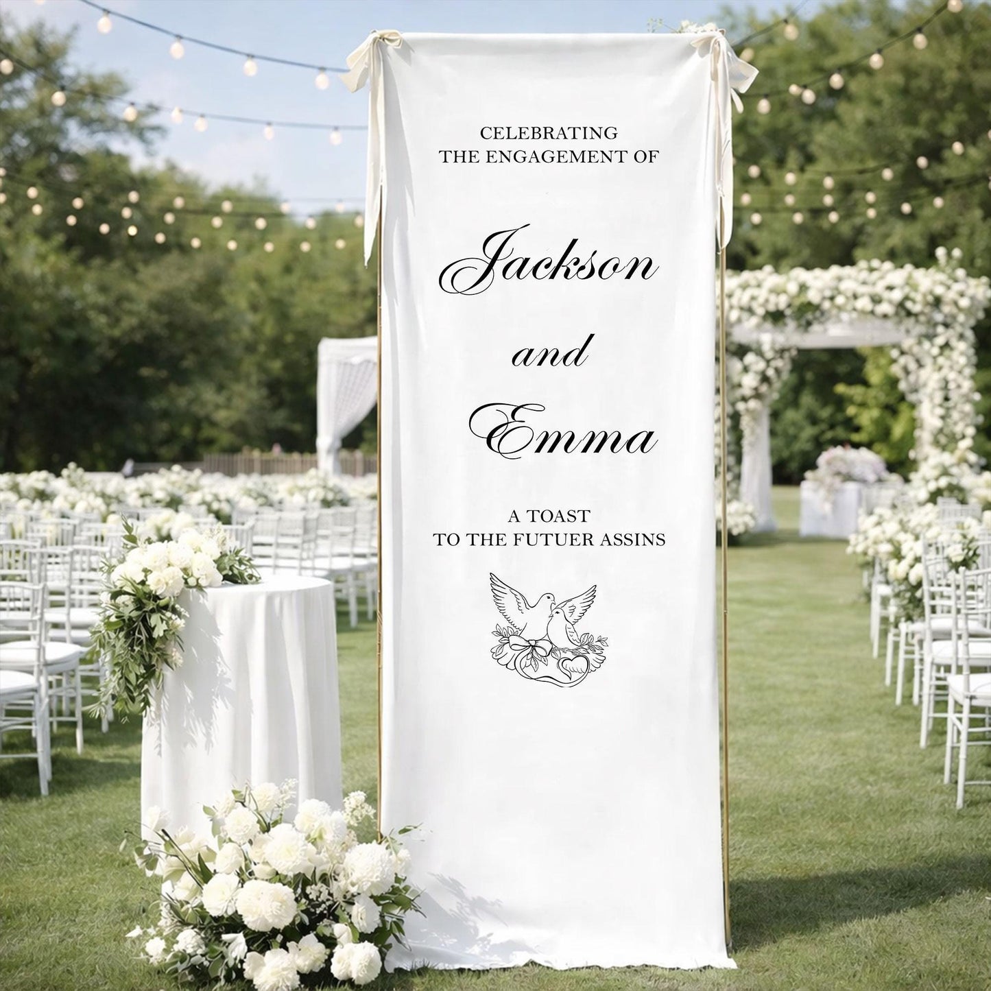 Engagement Party Welcome Sign Fabric Banner, Personalized Engagement Backdrop for Bridal Shower or Reception Decor