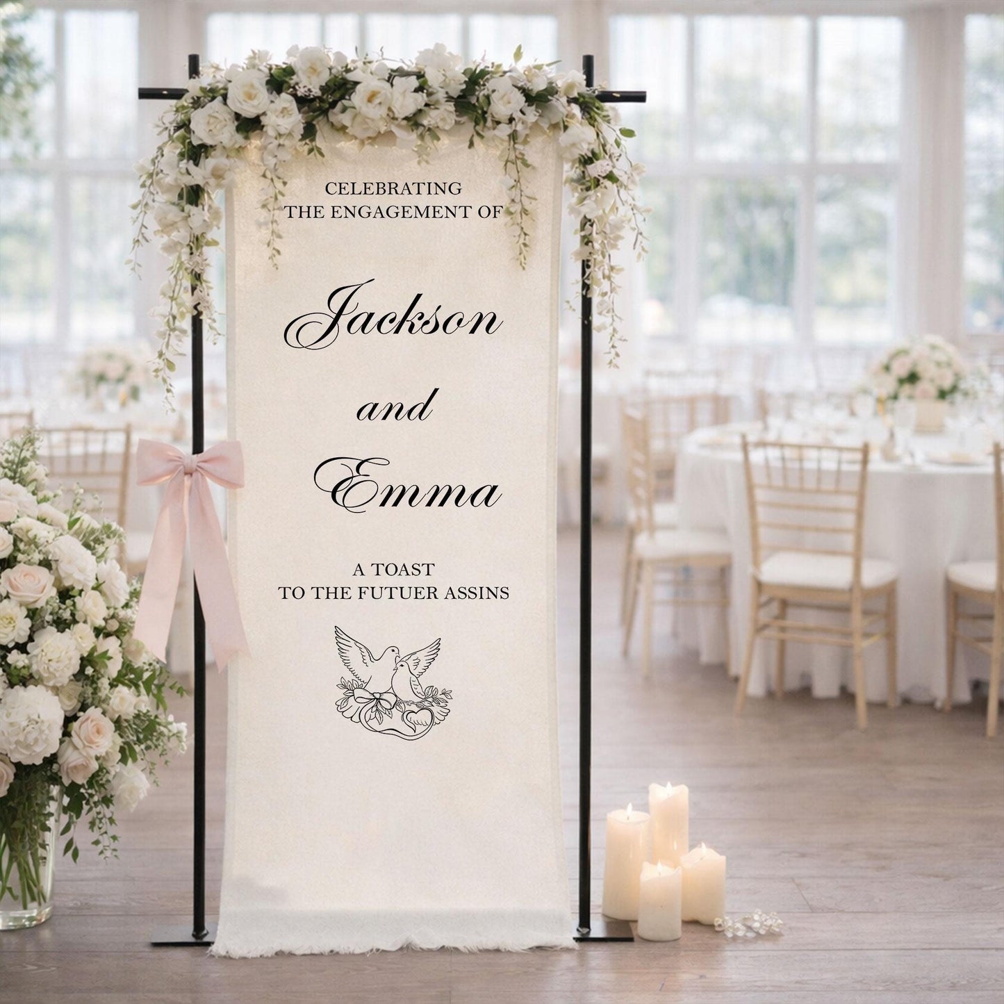 Engagement Party Welcome Sign Fabric Banner, Personalized Engagement Backdrop for Bridal Shower or Reception Decor