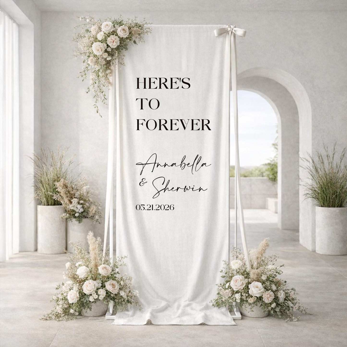 Wedding Welcome Sign, Personalized Wedding Quote Sign Fabric Banner, Custom Ceremony Backdrop Coastal Wedding Decor