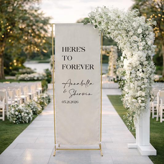Wedding Welcome Sign, Personalized Wedding Quote Sign Fabric Banner, Custom Ceremony Backdrop Coastal Wedding Decor
