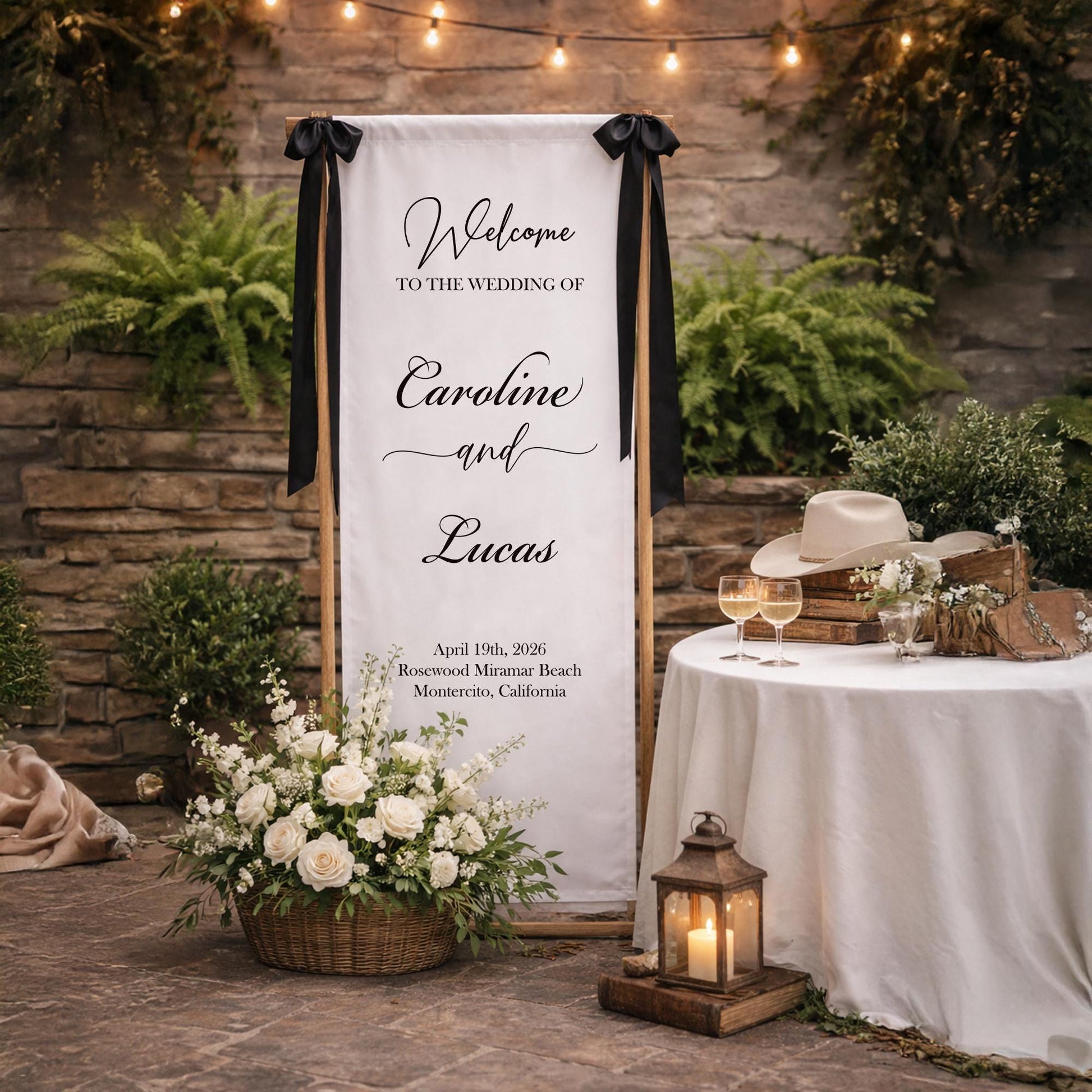 Wedding Welcome Sign Fabric Banner, Personalized Elegant Linen Wedding Backdrop, Modern Ceremony Entrance Reception Decor