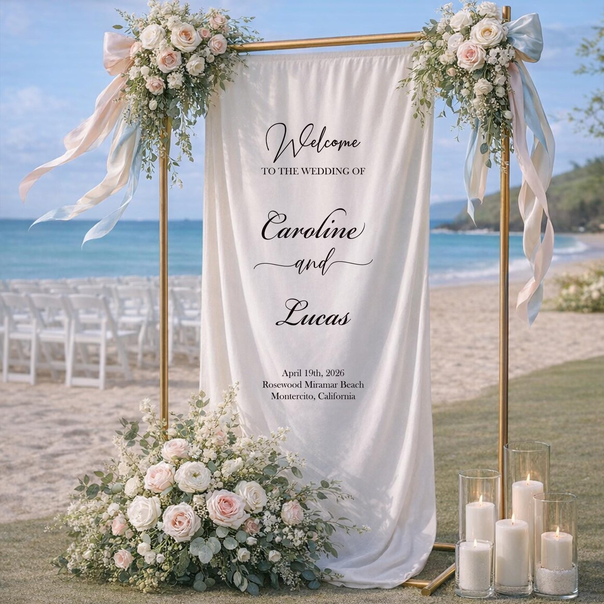 Wedding Welcome Sign Fabric Banner, Personalized Elegant Linen Wedding Backdrop, Modern Ceremony Entrance Reception Decor