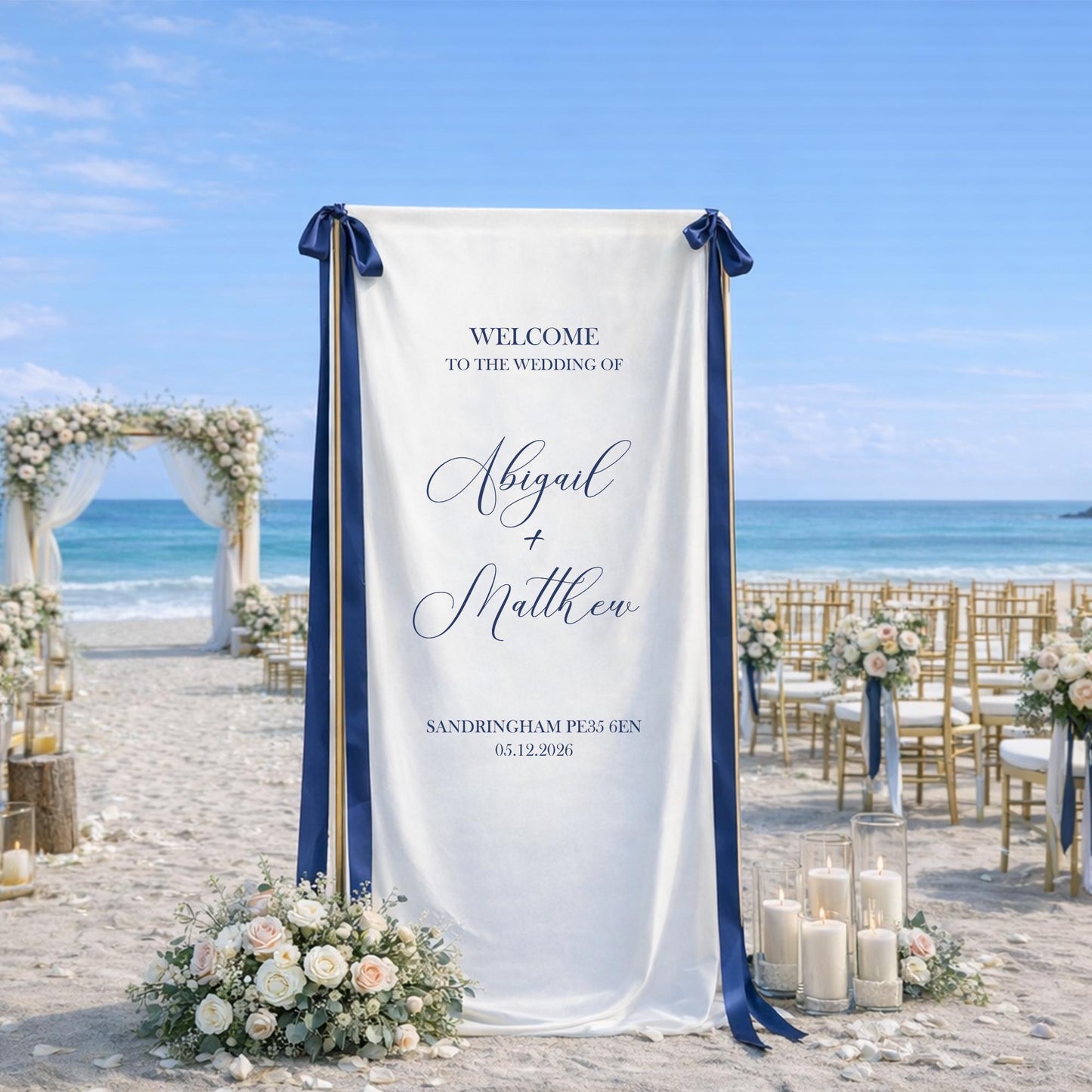 Wedding Welcome Sign Linen Fabric Banner, Personalized Elegant Garden Wedding Decor, Classic Ceremony Reception Entrance Backdrop