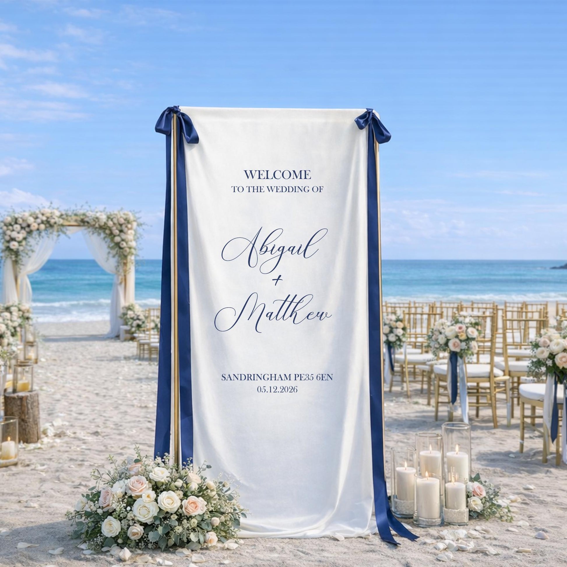 Wedding Welcome Sign Linen Fabric Banner, Personalized Elegant Garden Wedding Decor, Classic Ceremony Reception Entrance Backdrop