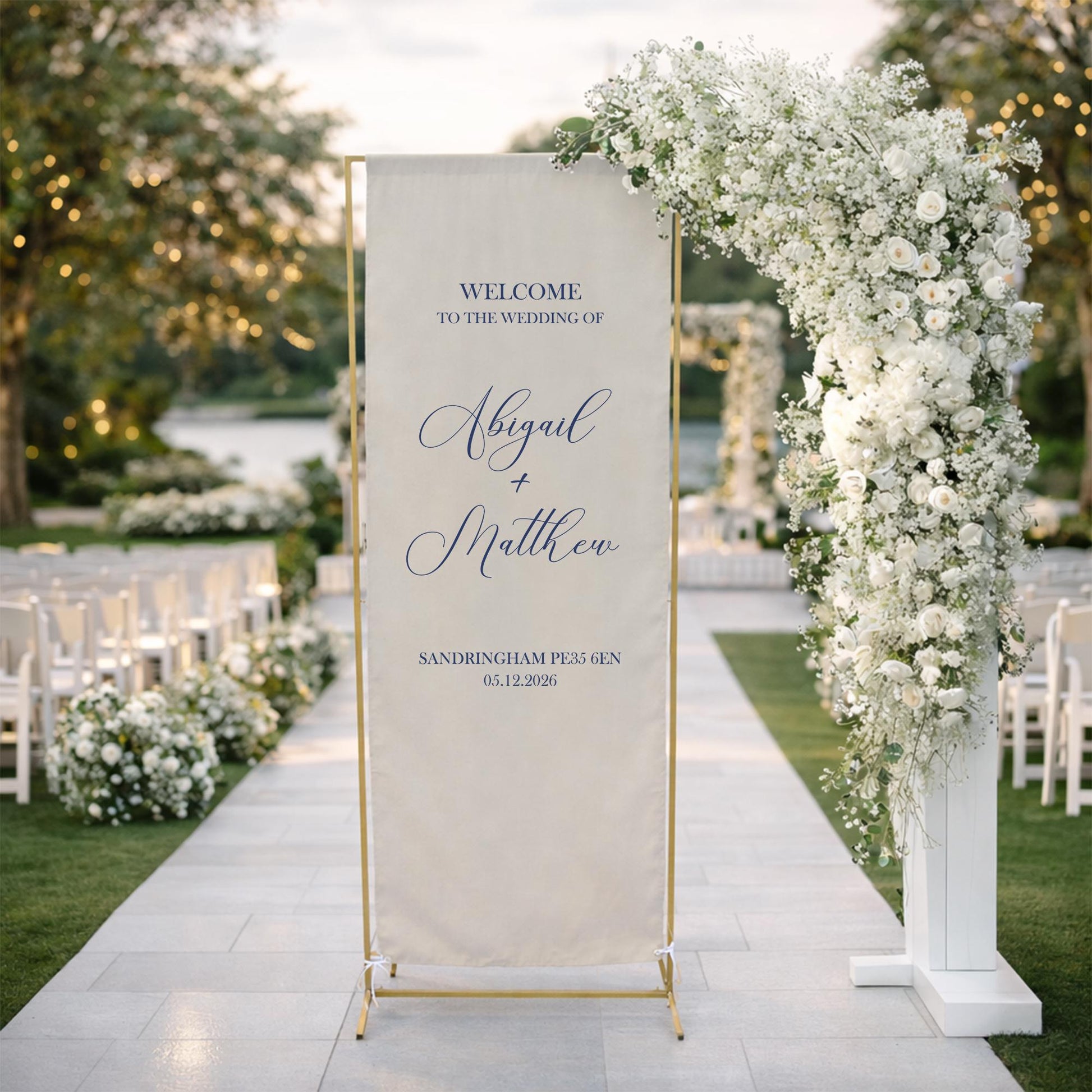 Wedding Welcome Sign Linen Fabric Banner, Personalized Elegant Garden Wedding Decor, Classic Ceremony Reception Entrance Backdrop