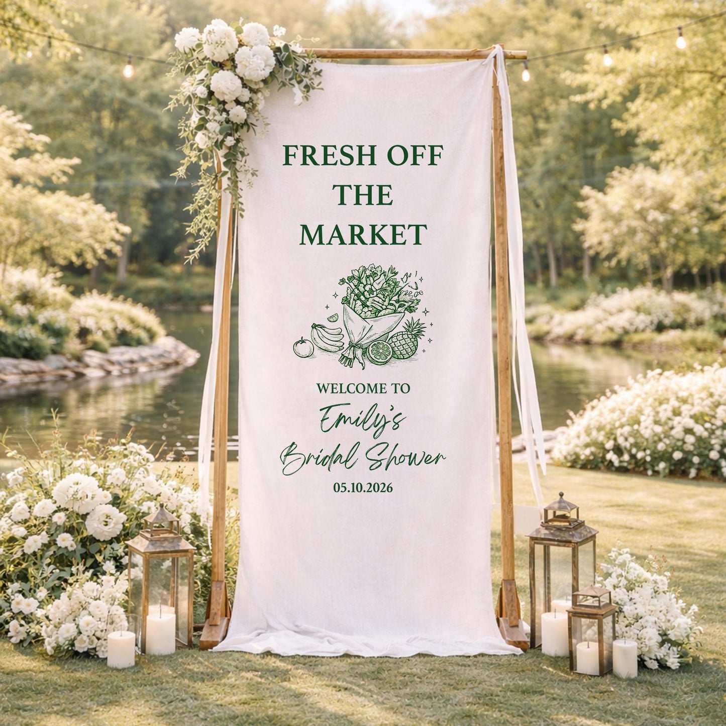 Fresh Off The Market Bridal Shower Banner, Personalized Bridal Shower Welcome Sign, Farmers Market Theme Bridal Party Decor