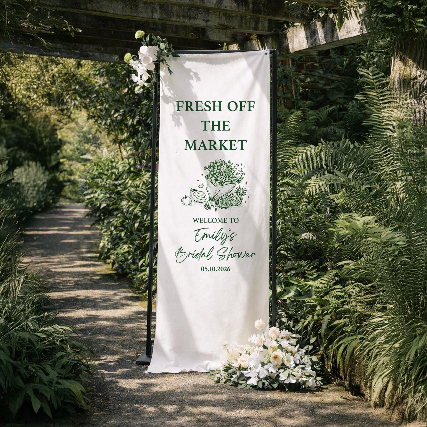 Fresh Off The Market Bridal Shower Banner, Personalized Bridal Shower Welcome Sign, Farmers Market Theme Bridal Party Decor