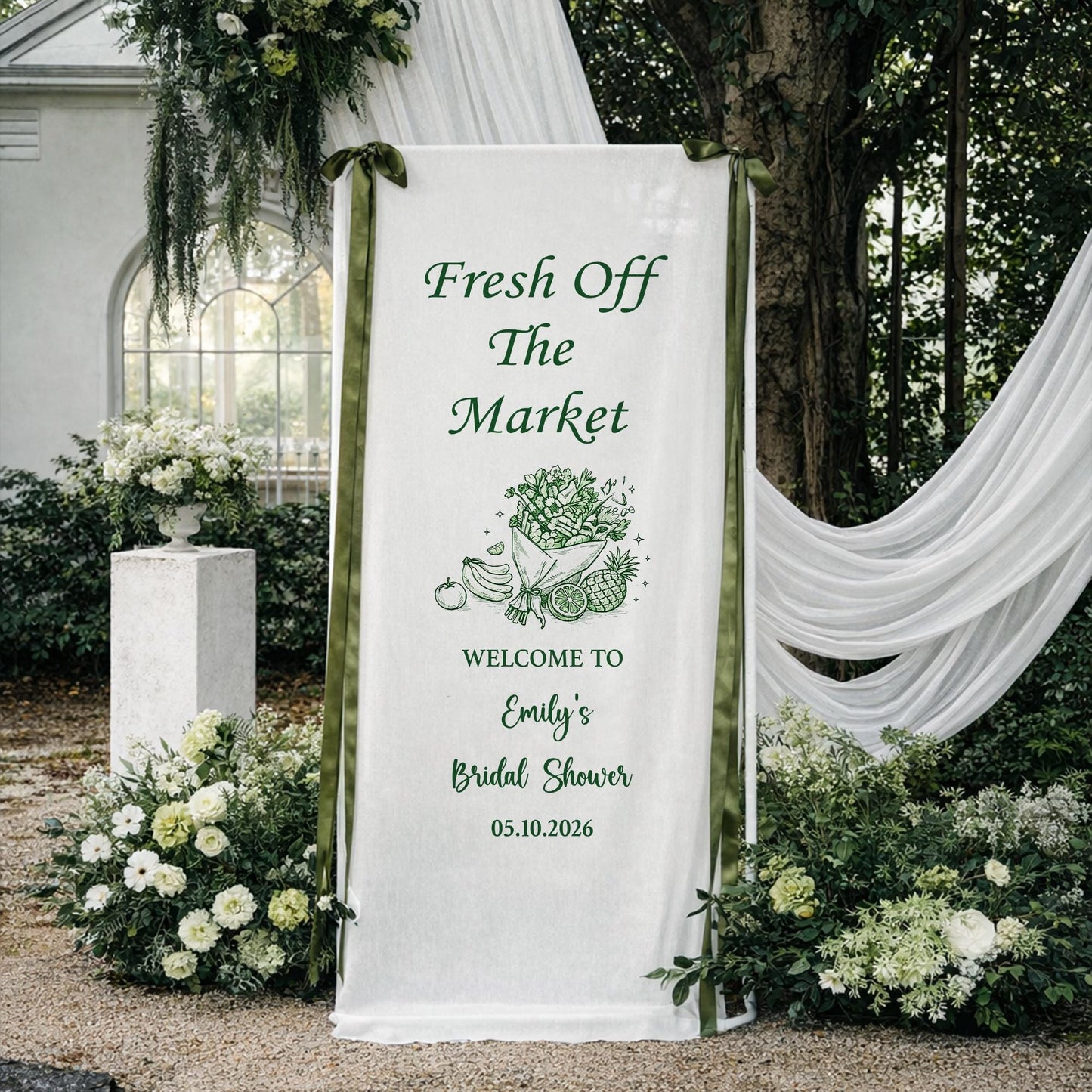 Fresh Off The Market Bridal Shower Banner, Personalized Bridal Shower Welcome Sign, Farmers Market Theme Party Decor, Bridal Backdrop