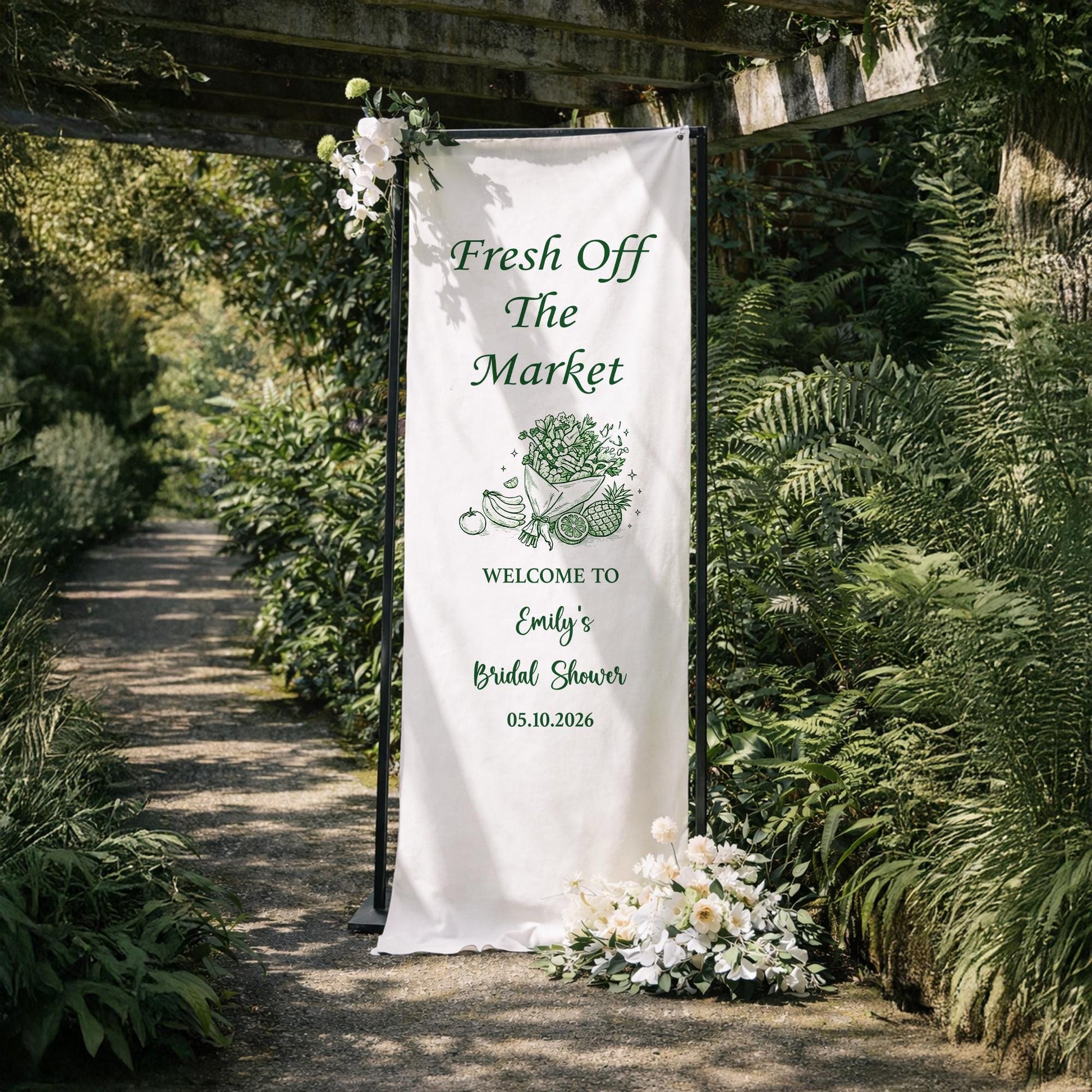 Fresh Off The Market Bridal Shower Banner, Personalized Bridal Shower Welcome Sign, Farmers Market Theme Party Decor, Bridal Backdrop