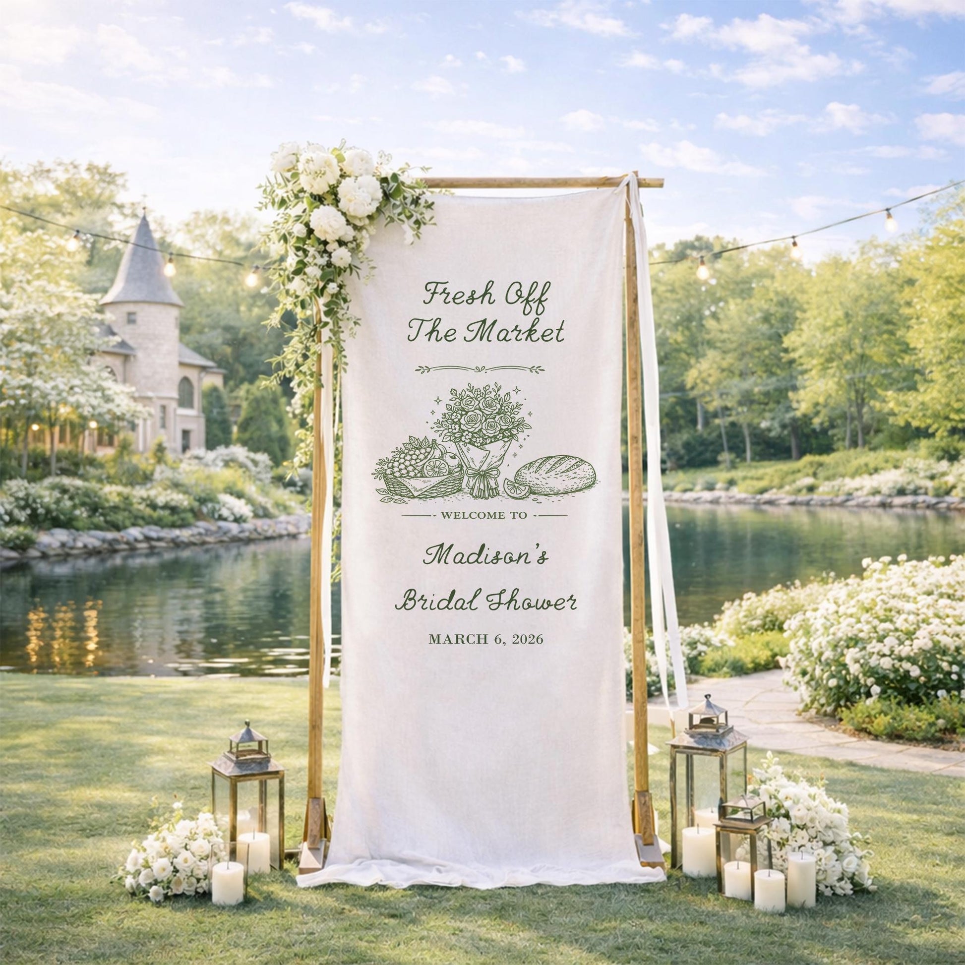 Fresh Off The Market Bridal Shower Banner, Personalized Bridal Shower Welcome Sign, Farmers Market Theme Bridal Party Decor, Bridal Shower