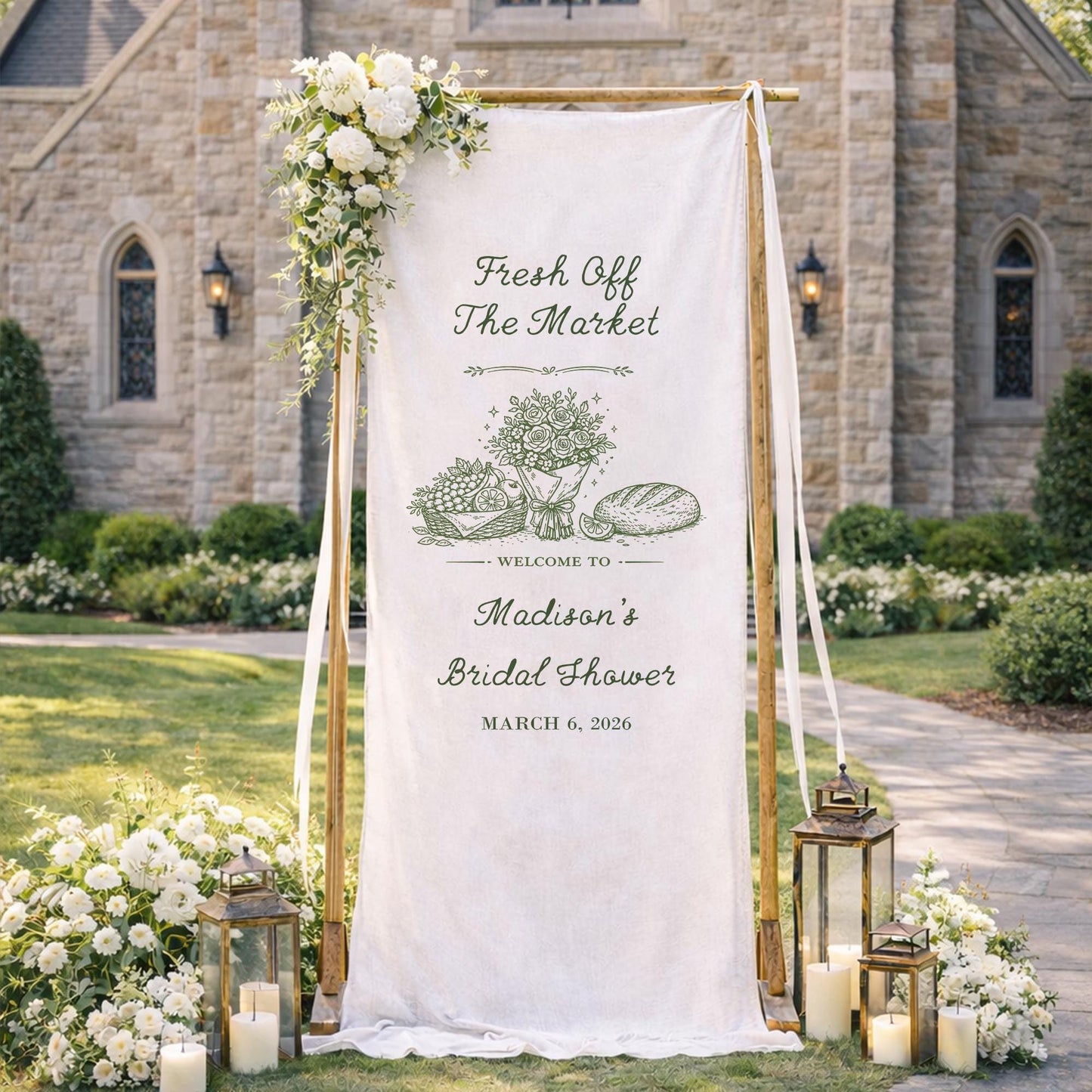 Fresh Off The Market Bridal Shower Banner, Personalized Bridal Shower Welcome Sign, Farmers Market Theme Bridal Party Decor, Bridal Shower