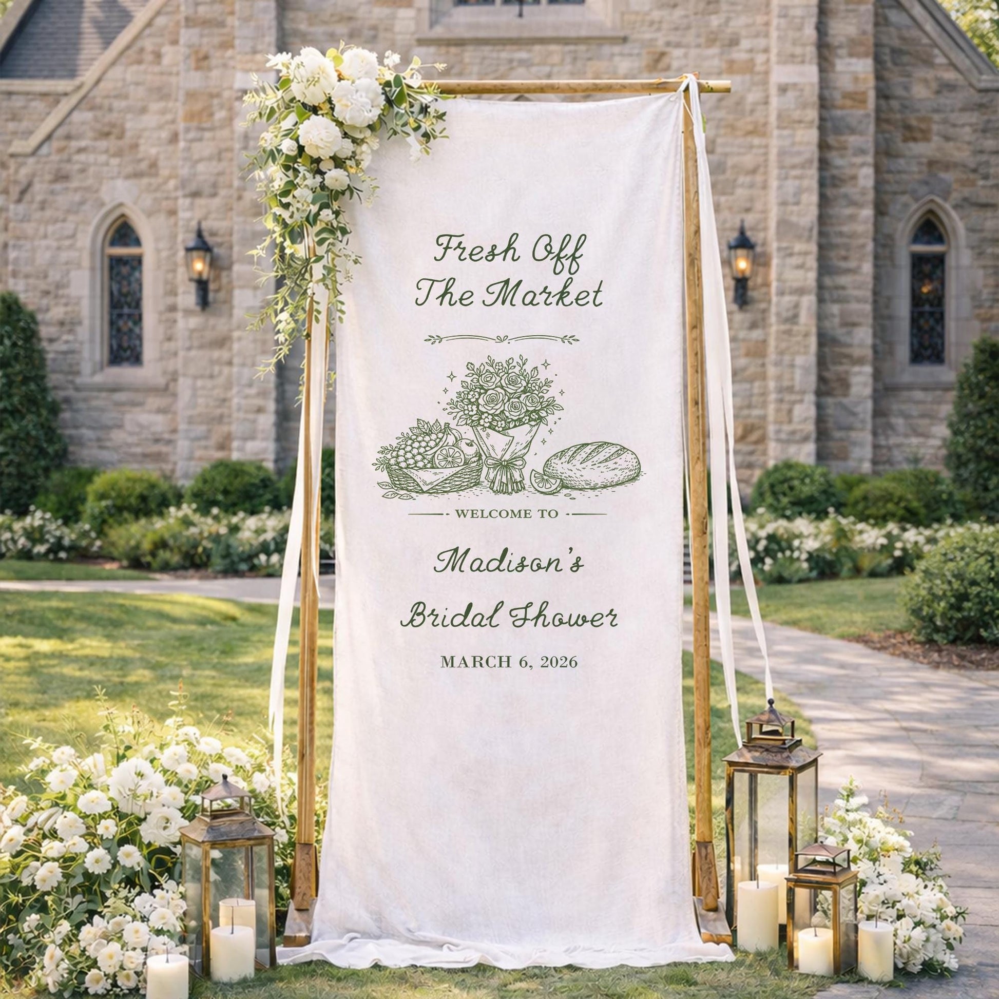 Fresh Off The Market Bridal Shower Banner, Personalized Bridal Shower Welcome Sign, Farmers Market Theme Bridal Party Decor, Bridal Shower