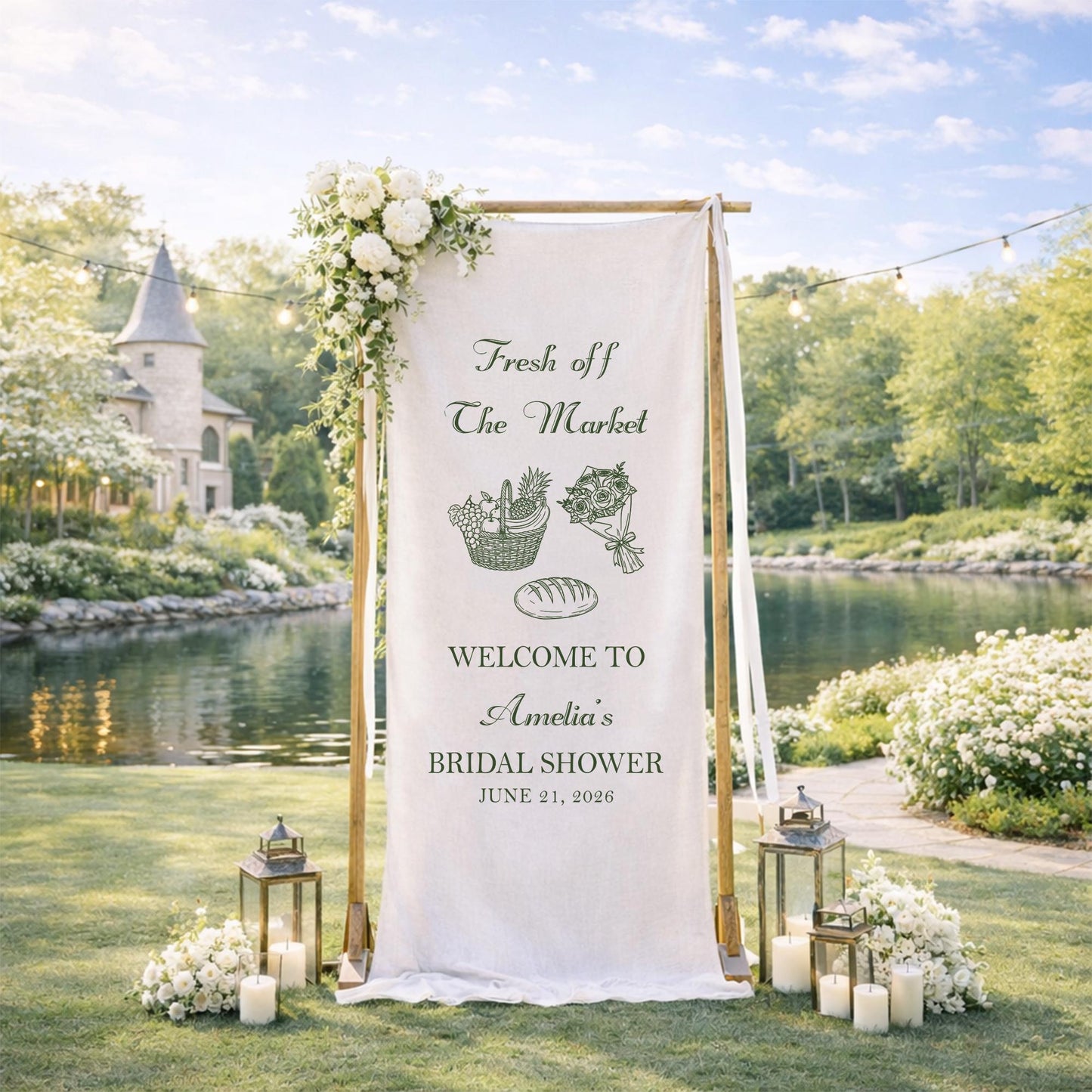 Fresh Off The Market Bridal Shower Banner, Personalized Bridal Shower Welcome Sign, Farmers Market Theme Party Decor, Rustic Garden Backdrop