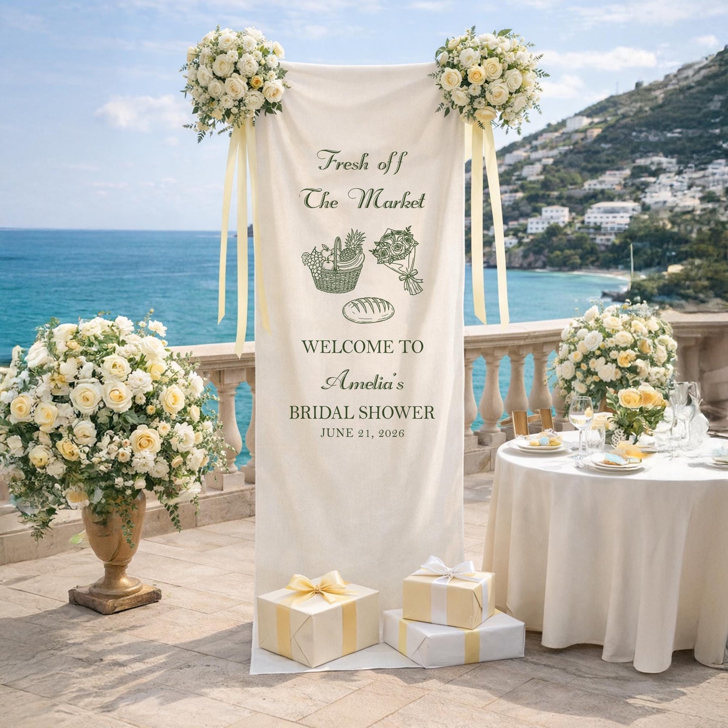 Fresh Off The Market Bridal Shower Banner, Personalized Bridal Shower Welcome Sign, Farmers Market Theme Party Decor, Rustic Garden Backdrop