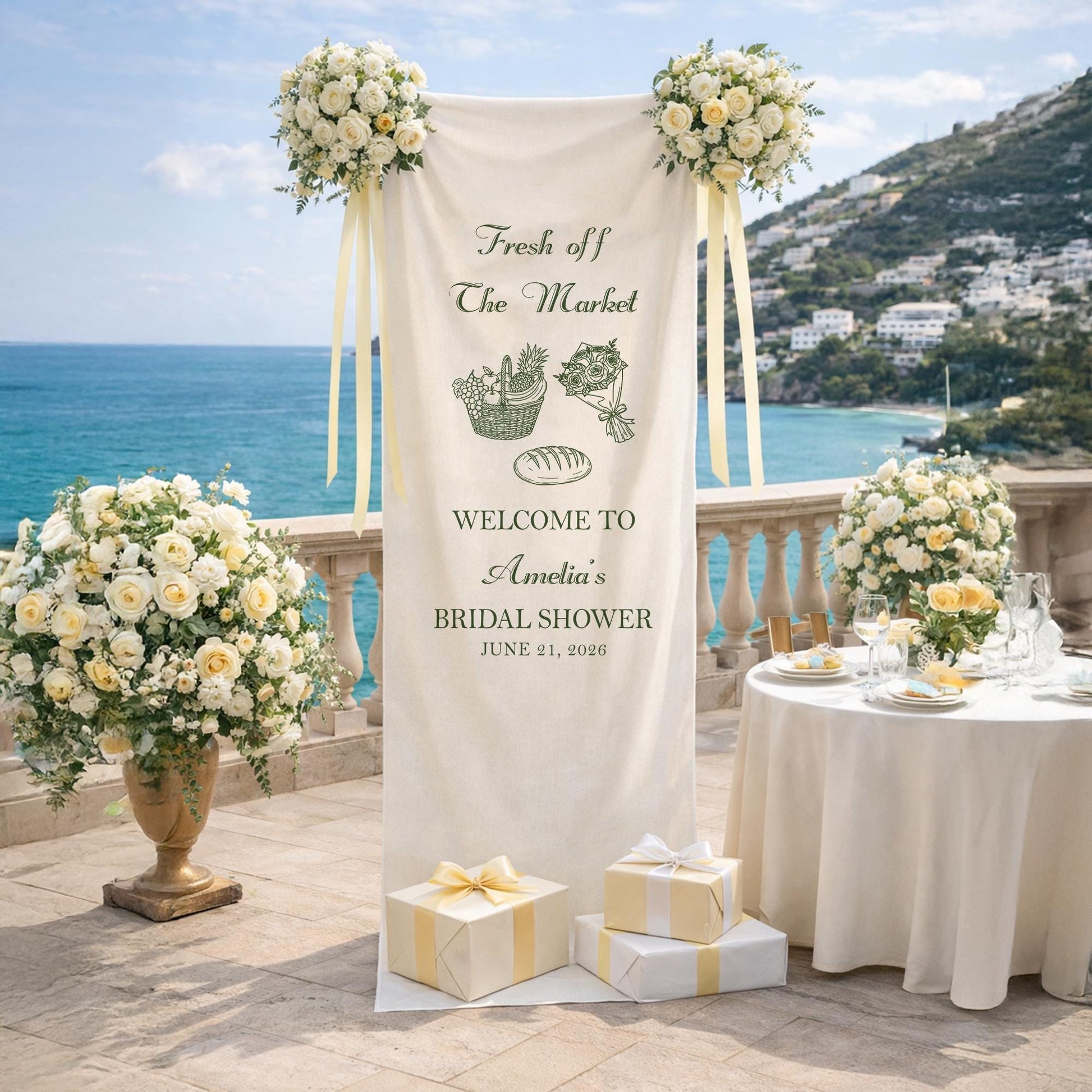 Fresh Off The Market Bridal Shower Banner, Personalized Bridal Shower Welcome Sign, Farmers Market Theme Party Decor, Rustic Garden Backdrop