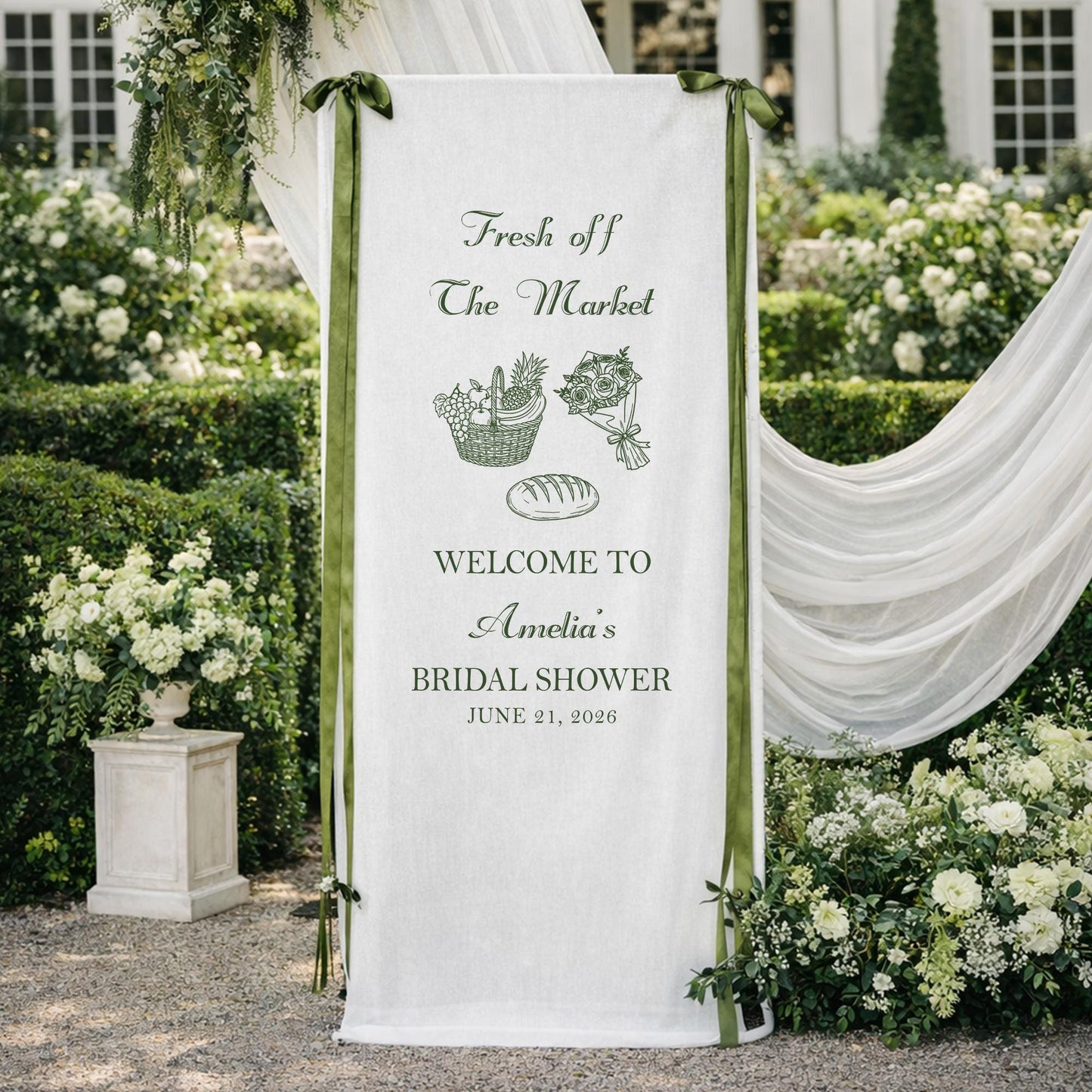 Fresh Off The Market Bridal Shower Banner, Personalized Bridal Shower Welcome Sign, Farmers Market Theme Party Decor, Rustic Garden Backdrop