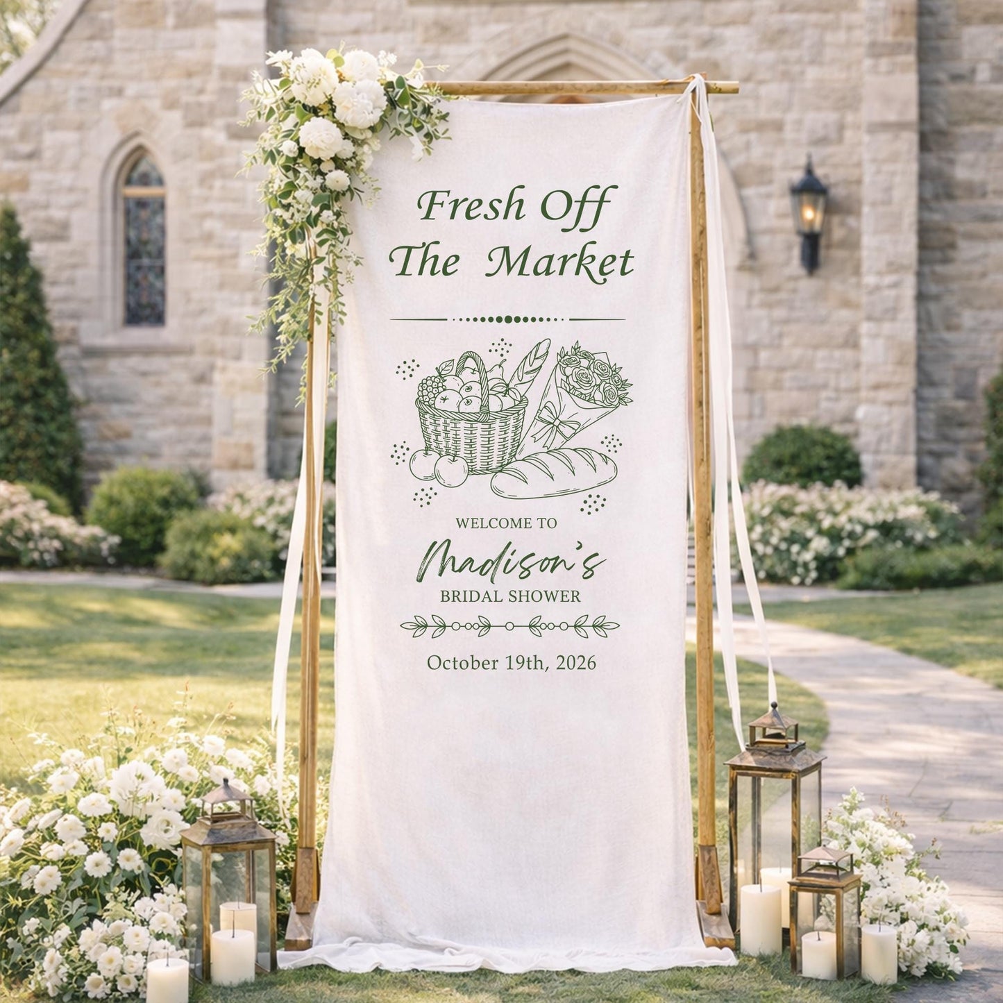 Personalized Fresh Off The Market Bridal Shower Banner, Farmers Market Bridal Shower Welcome Sign, Rustic Garden Bridal Party Backdrop Decor