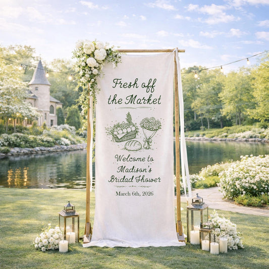 Fresh Off The Market Bridal Shower Banner, Personalized Farmers Market Bridal Shower Welcome Sign, Rustic Garden Bride To Be Party Decor