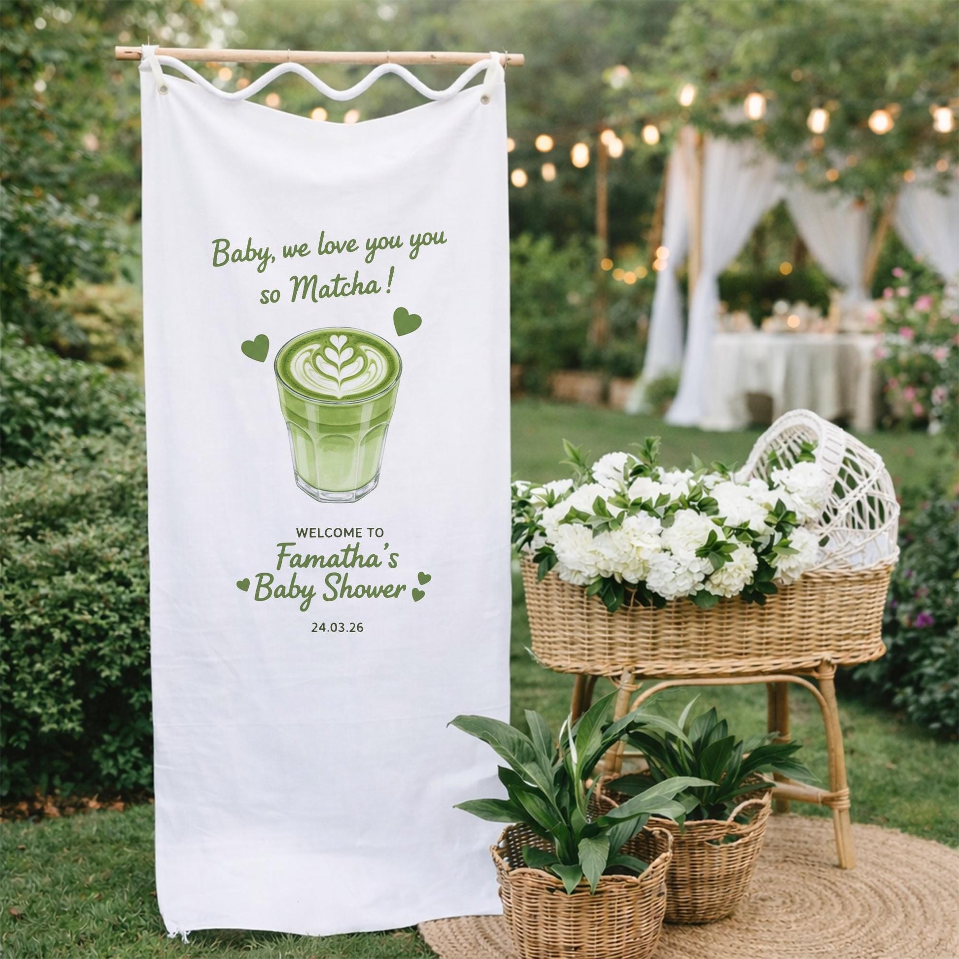 Matcha Baby Shower Banner, We Love You So Matcha Theme Party Sign, Personalized Baby Shower Welcome Sign, Green Tea Baby Shower Decor