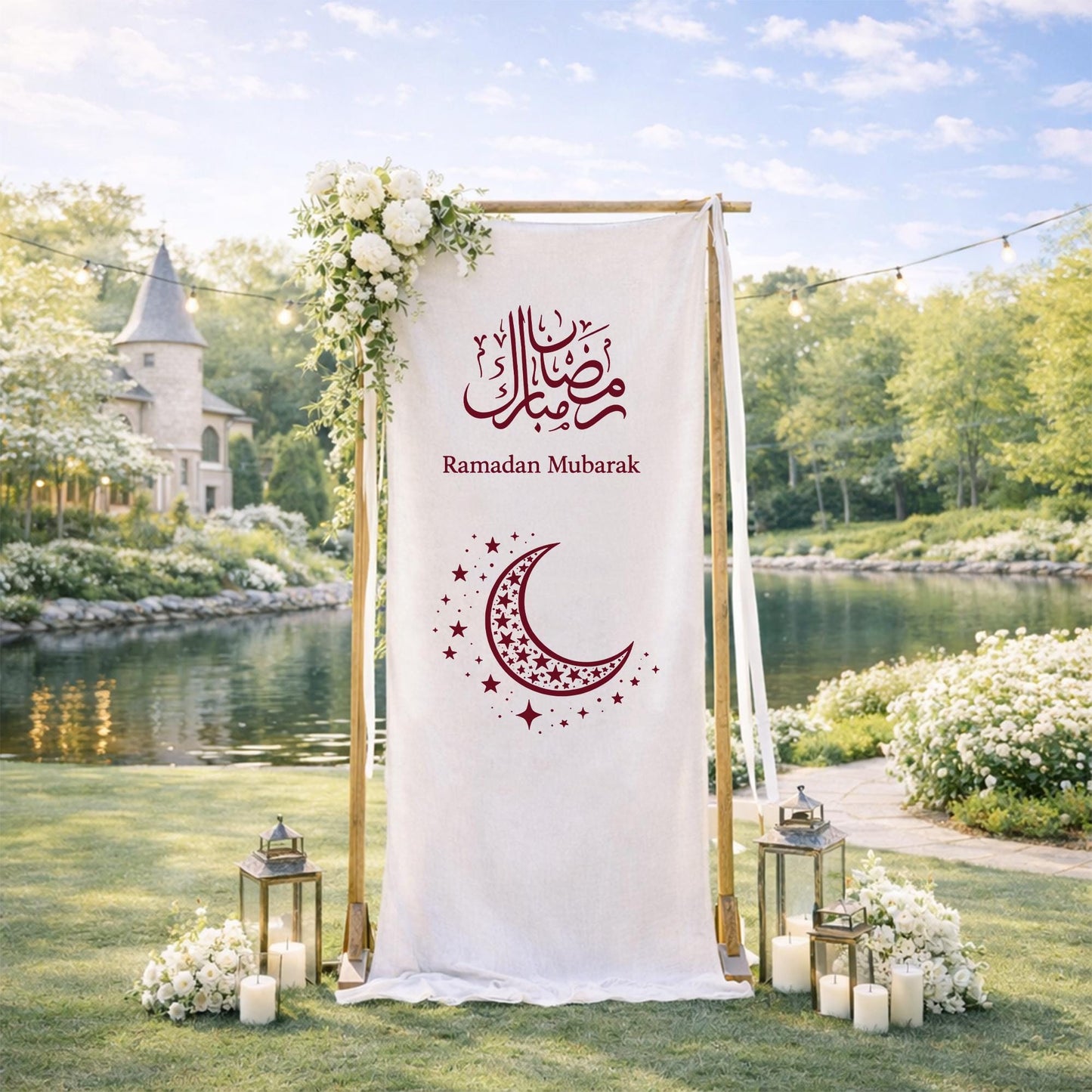 Ramadan Mubarak Banner, Islamic Ramadan Decoration with Crescent Moon, Eid Mubarak Party Backdrop, Muslim Ramadan Welcome Sign Decor