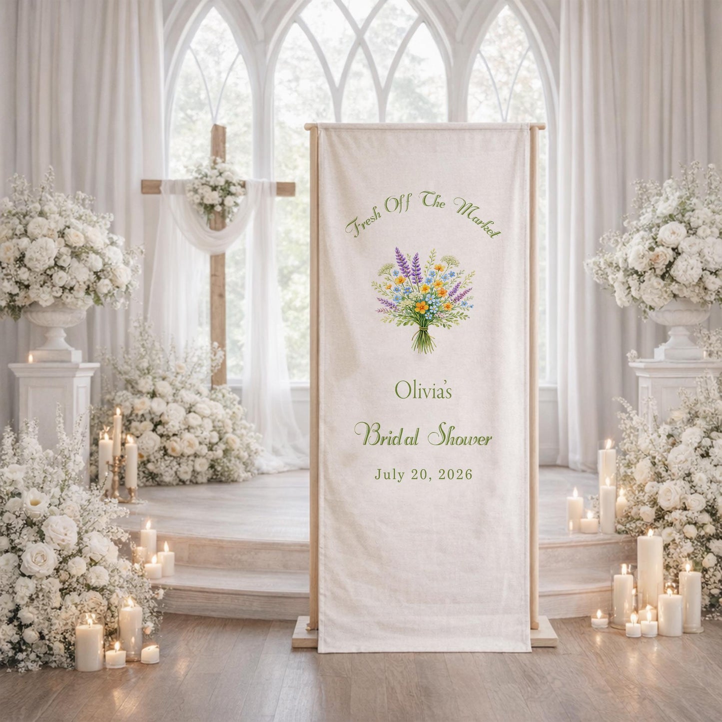 Fresh Off The Market Bridal Shower Banner, Personalized Bridal Shower Welcome Sign, Garden Floral Bridal Shower Backdrop, Bride Party Decor