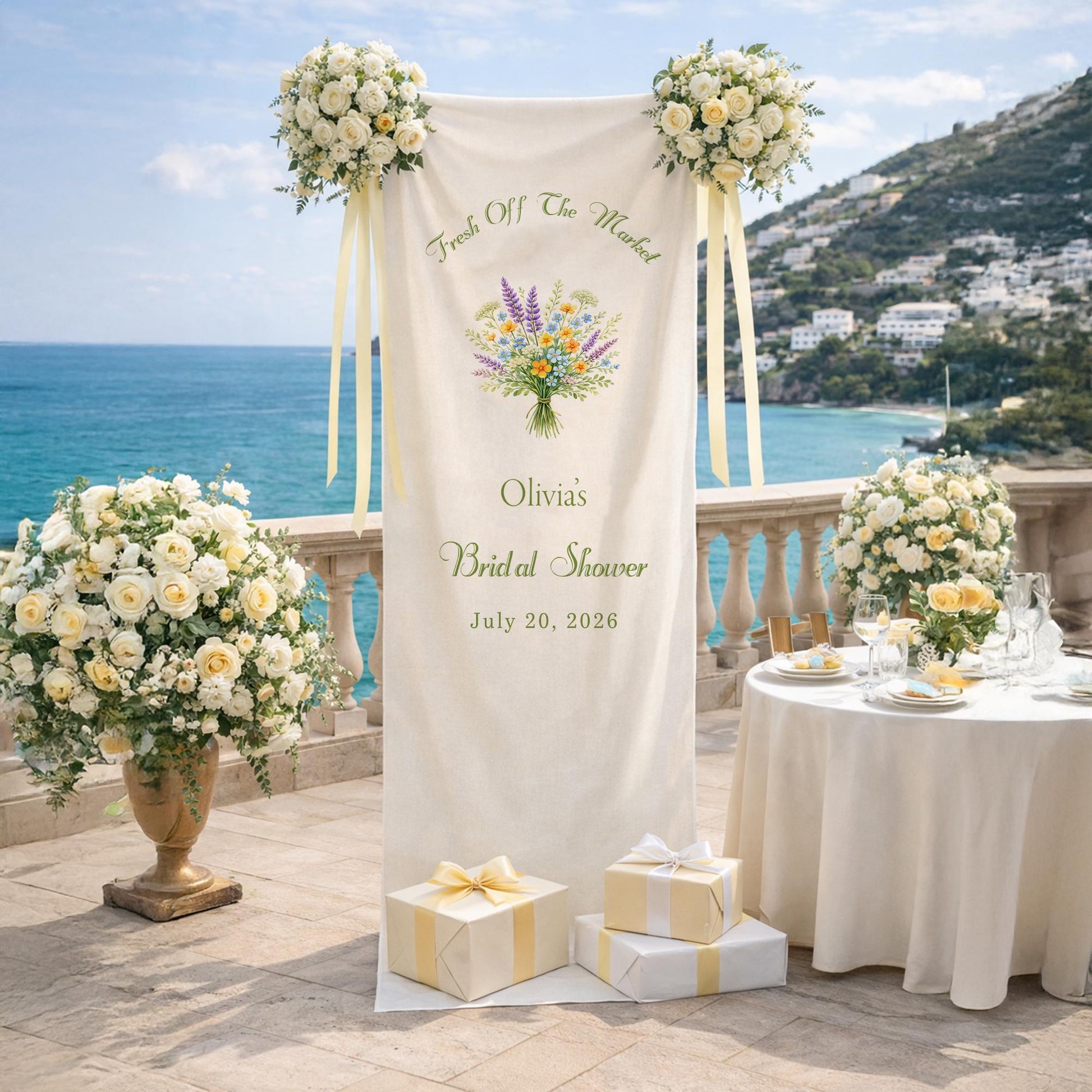 Fresh Off The Market Bridal Shower Banner, Personalized Bridal Shower Welcome Sign, Garden Floral Bridal Shower Backdrop, Bride Party Decor