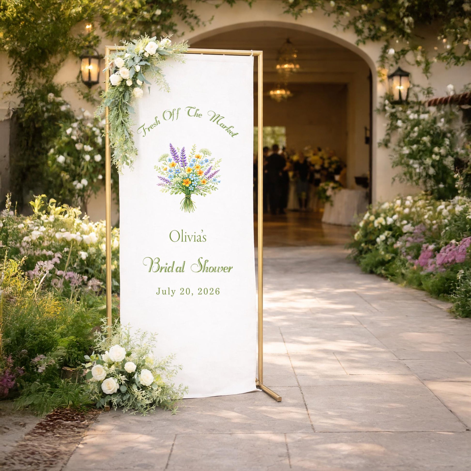 Fresh Off The Market Bridal Shower Banner, Personalized Bridal Shower Welcome Sign, Garden Floral Bridal Shower Backdrop, Bride Party Decor