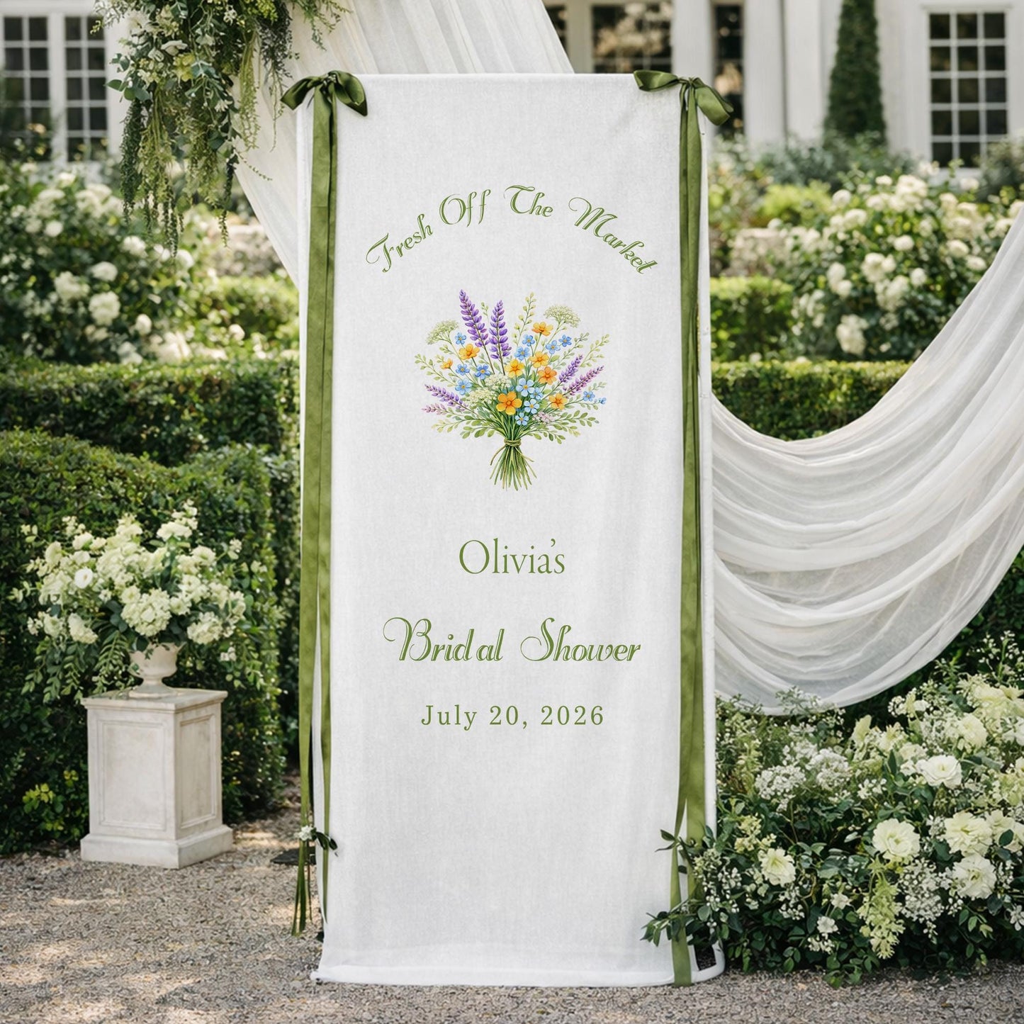 Fresh Off The Market Bridal Shower Banner, Personalized Bridal Shower Welcome Sign, Garden Floral Bridal Shower Backdrop, Bride Party Decor