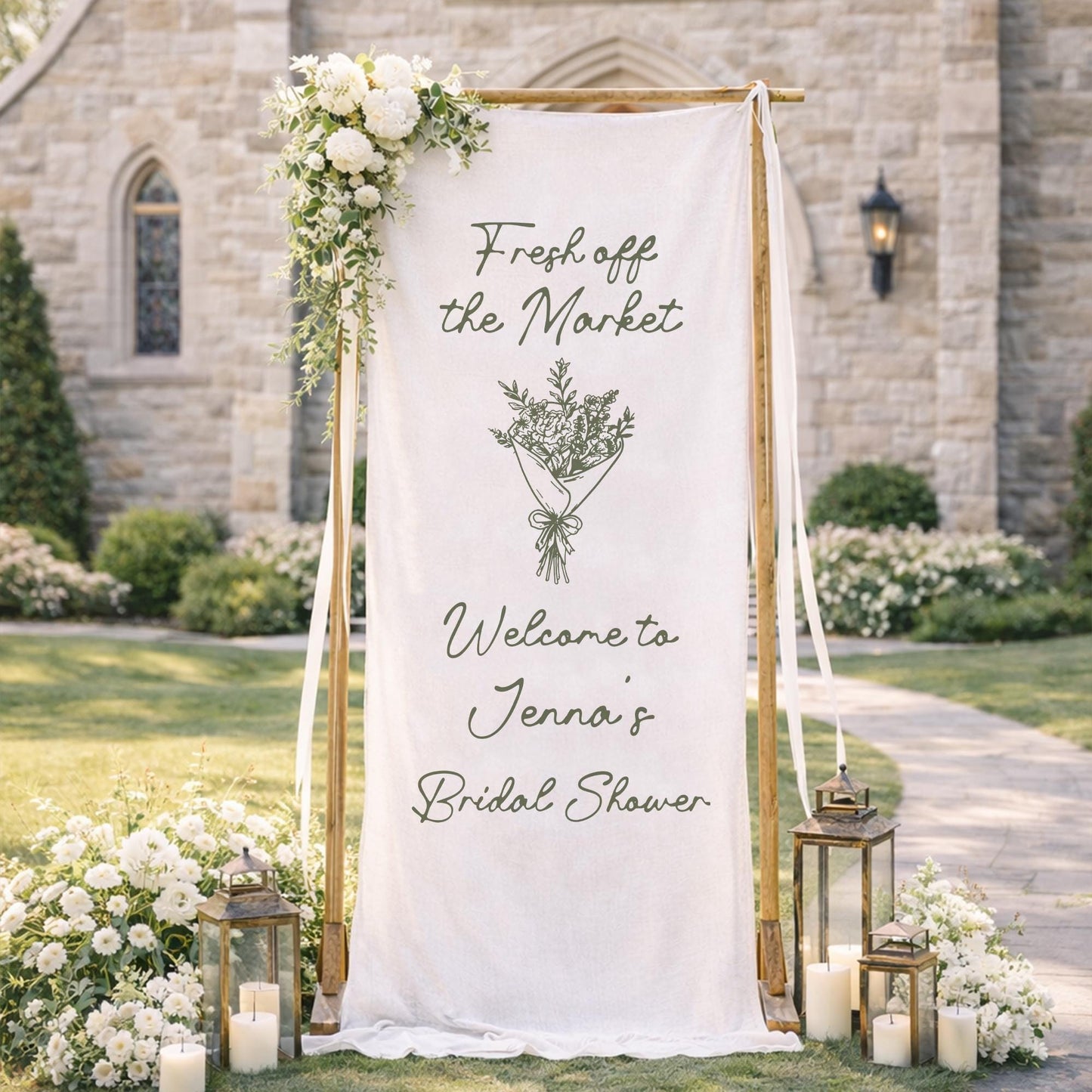 Fresh Off The Market Bridal Shower Banner, Personalized Bridal Shower Welcome Sign, Rustic Garden Bridal Shower Backdrop, Bride Party Decor