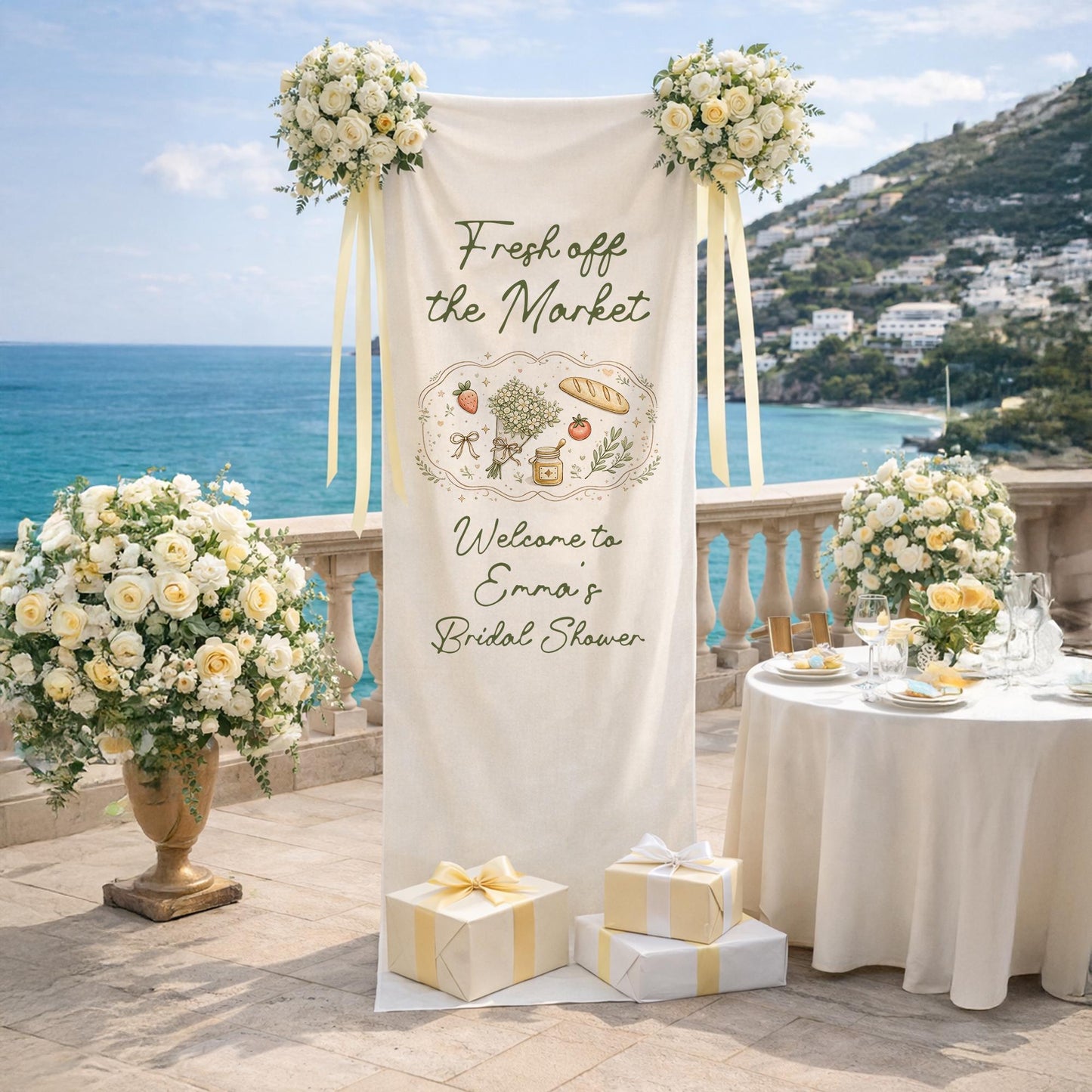 Fresh Off The Market Bridal Shower Banner, Farmers Market Bridal Shower Welcome Sign, Rustic Garden Bride To Be Party Backdrop Decor