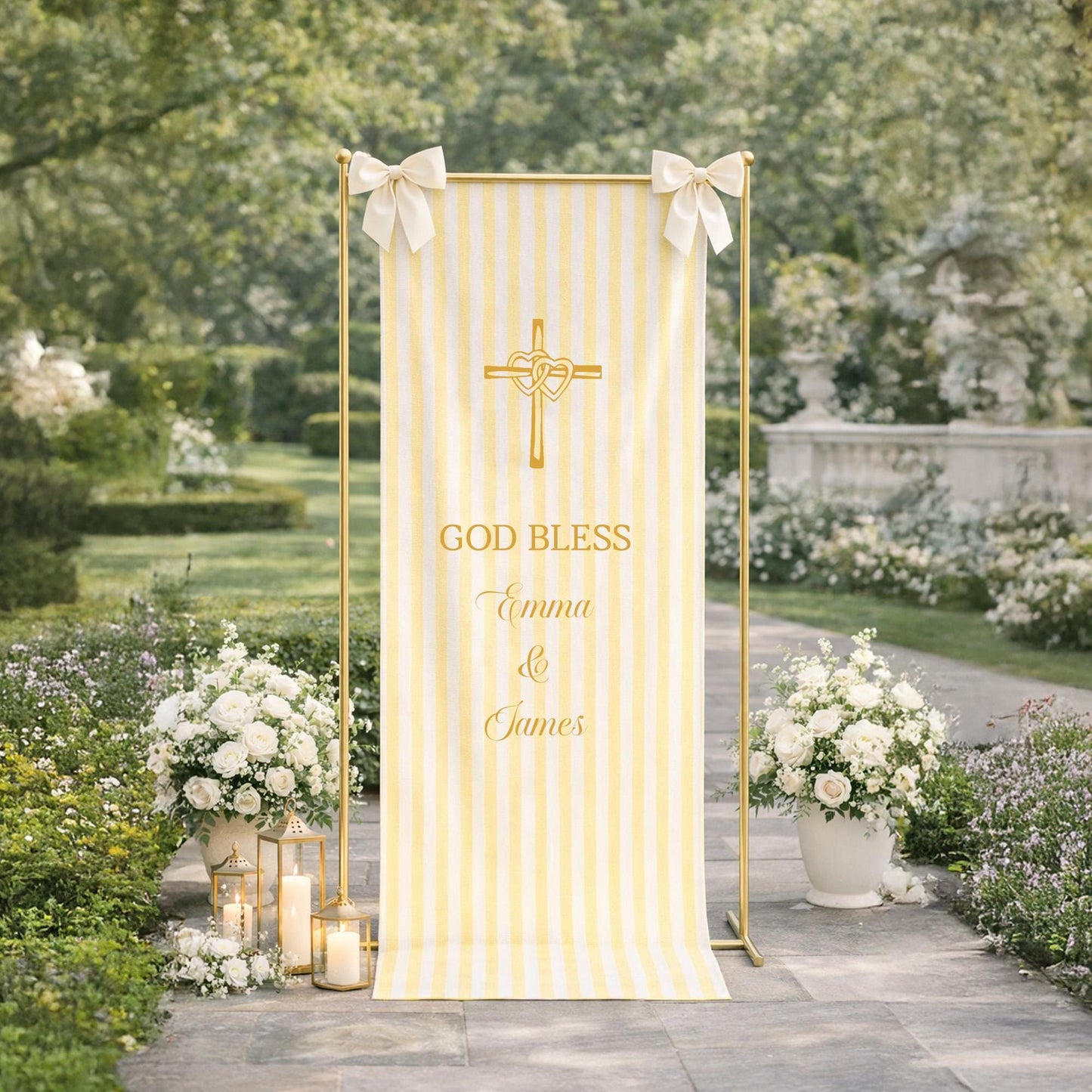 Gold Baptism Banner Personalized, Christening Welcome Sign, Baby Baptism Decor, Catholic Baptism Banner, First Communion Custom Name