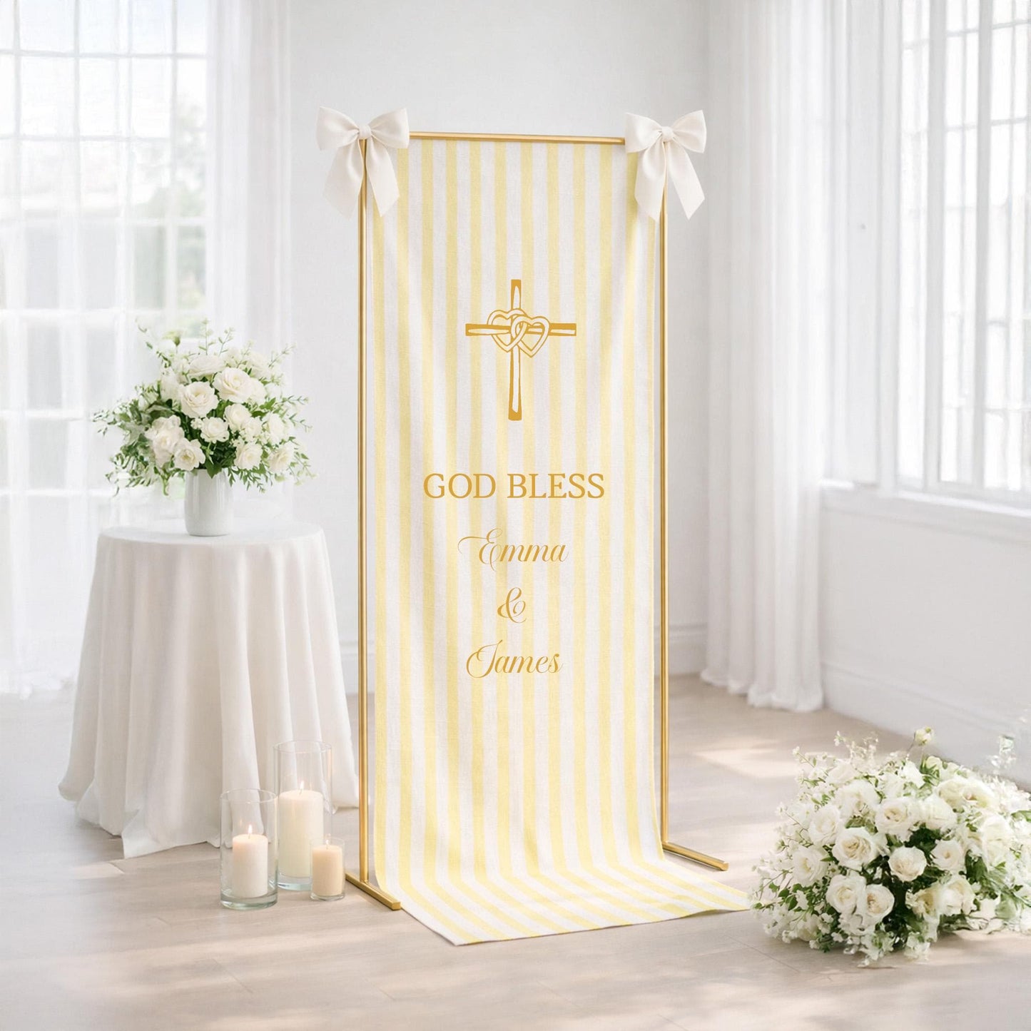 Gold Baptism Banner Personalized, Christening Welcome Sign, Baby Baptism Decor, Catholic Baptism Banner, First Communion Custom Name