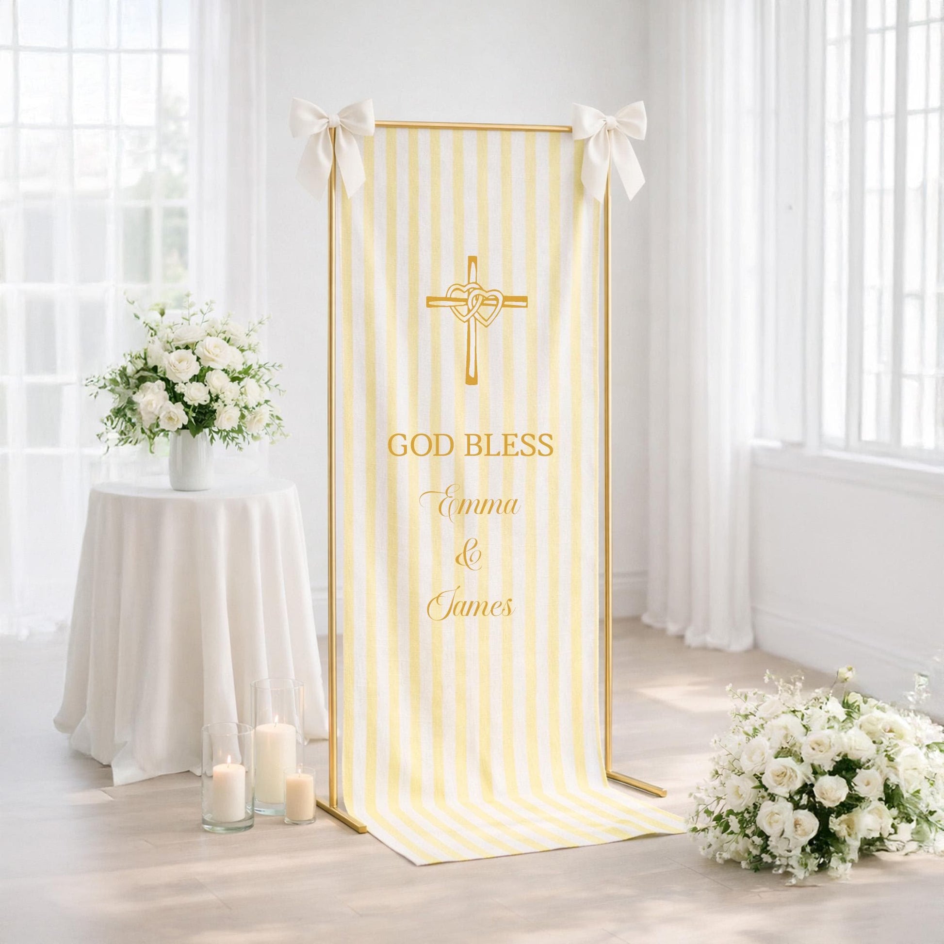 Gold Baptism Banner Personalized, Christening Welcome Sign, Baby Baptism Decor, Catholic Baptism Banner, First Communion Custom Name
