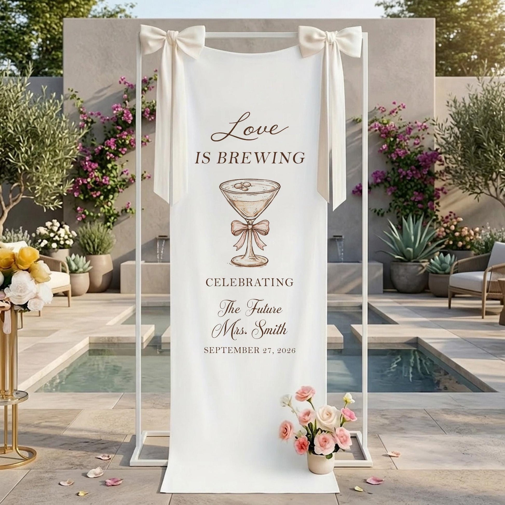 Love Is Brewing Bridal Shower Banner, Bridal Shower Welcome Sign, Cocktail Bridal Shower Decor, Custom Name Bride To Be Party Sign