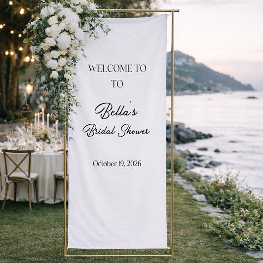 Bridal Shower Welcome Sign Personalized Fabric Banner, Custom Name Date Wedding Welcome Sign, Minimalist Bridal Shower Decor Backdrop
