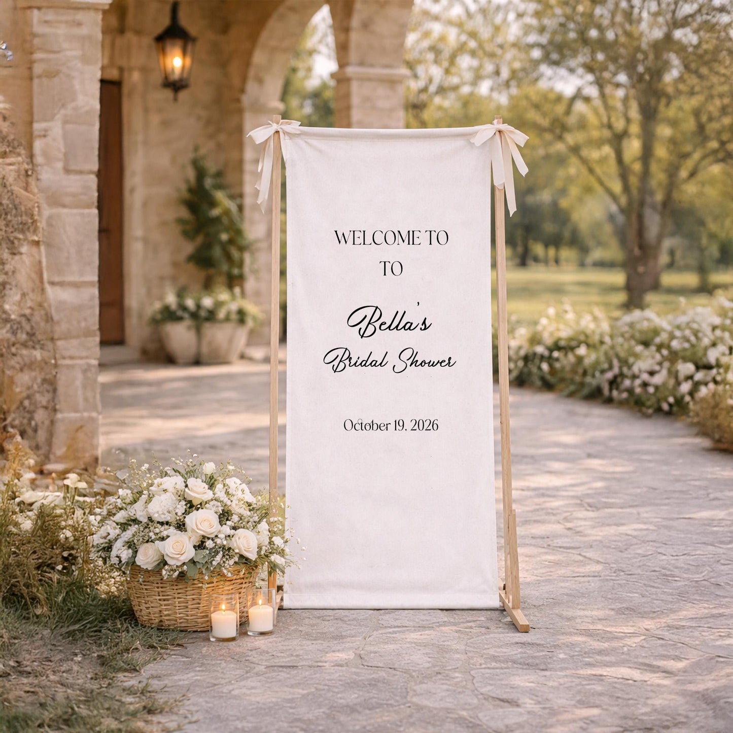 Bridal Shower Welcome Sign Personalized Fabric Banner, Custom Name Date Wedding Welcome Sign, Minimalist Bridal Shower Decor Backdrop