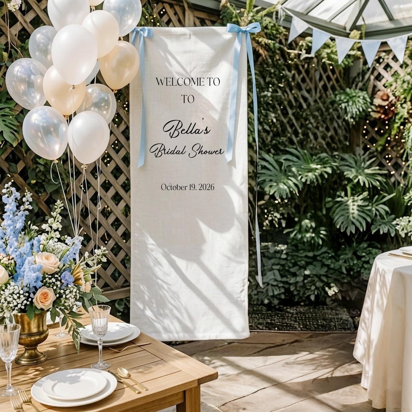 Bridal Shower Welcome Sign Personalized Fabric Banner, Custom Name Date Wedding Welcome Sign, Minimalist Bridal Shower Decor Backdrop