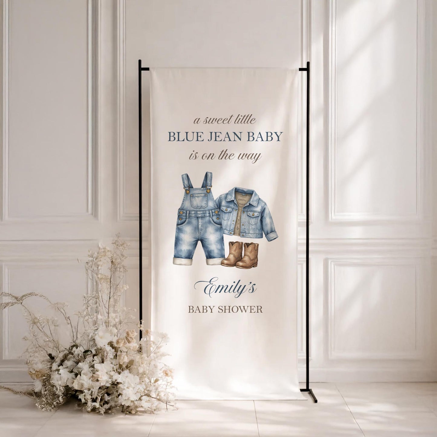 Blue Jean Baby Shower Banner, Baby Shower Welcome Sign, Blue Jean Baby Is On The Way Banner, Boy Baby Shower Backdrop, Baby Shower Decor