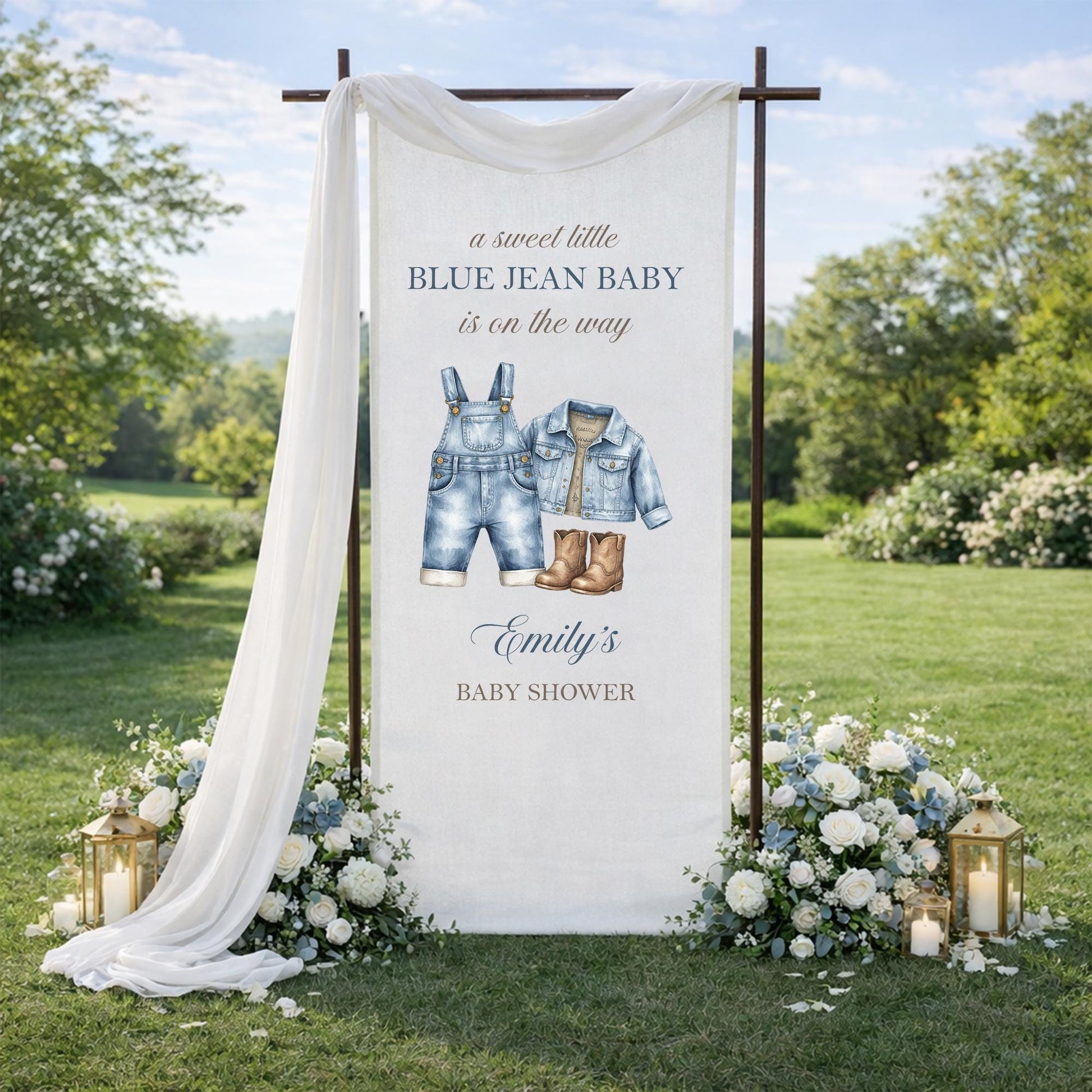 Blue Jean Baby Shower Banner, Baby Shower Welcome Sign, Blue Jean Baby Is On The Way Banner, Boy Baby Shower Backdrop, Baby Shower Decor