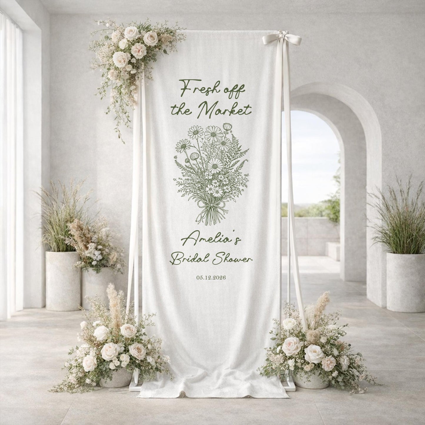 Fresh Off The Market Bridal Shower Banner, Bridal Shower Welcome Sign, Wildflower Bridal Shower Decor, Rustic Bridal Shower Backdrop
