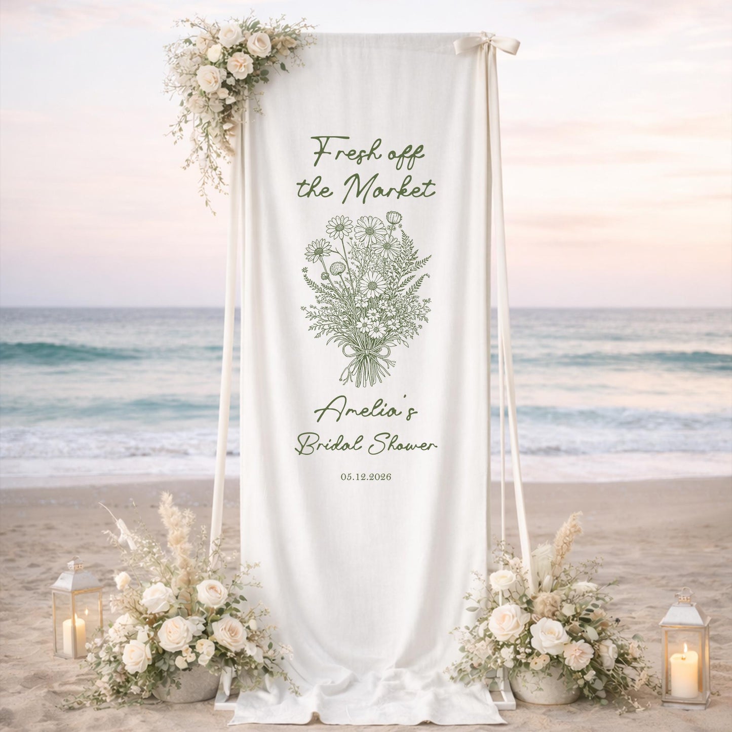 Fresh Off The Market Bridal Shower Banner, Bridal Shower Welcome Sign, Wildflower Bridal Shower Decor, Rustic Bridal Shower Backdrop
