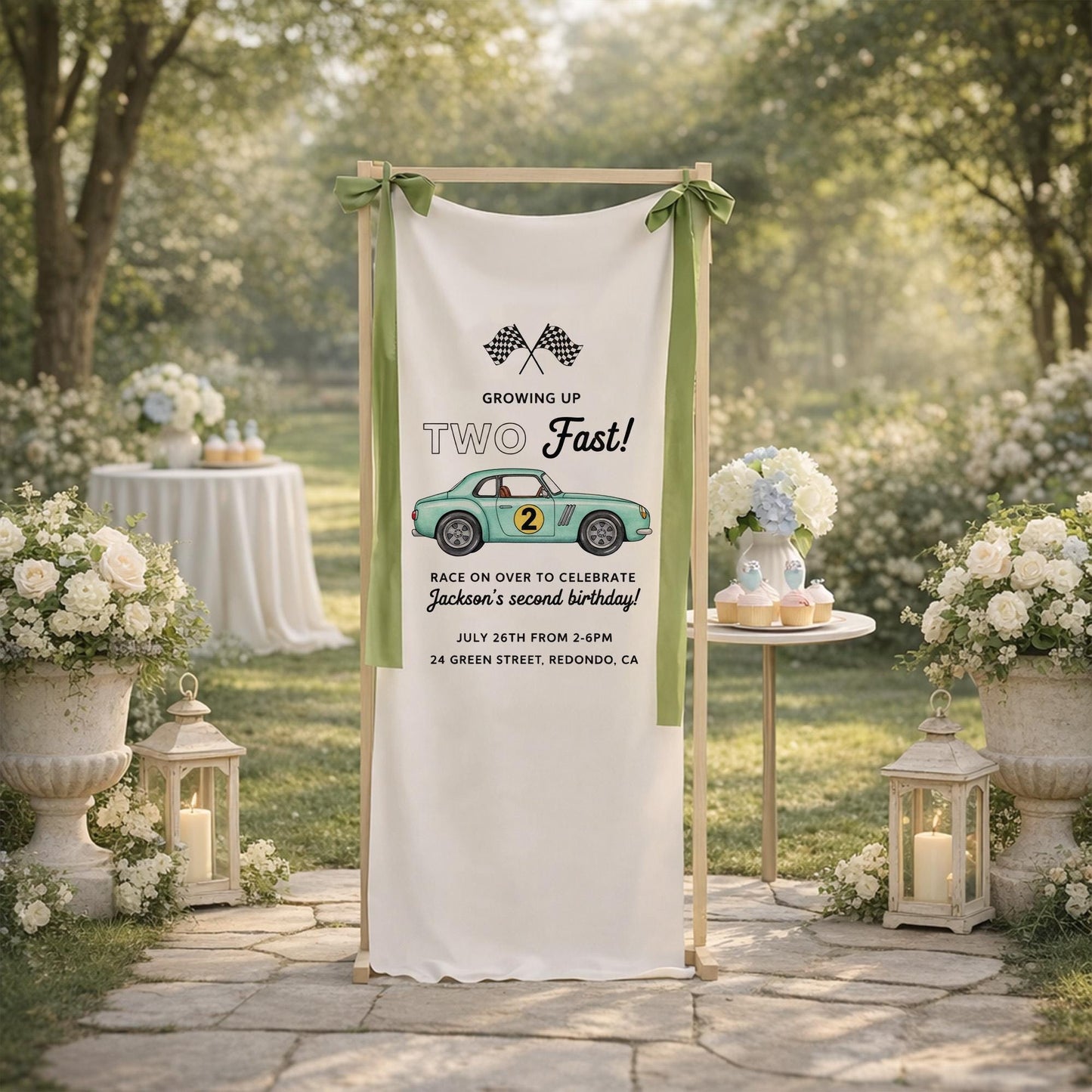Race Car Baby Shower Banner, The Finish Line Is Very Near Baby Shower Sign, Baby Boy Racing Theme Welcome Banner, Two Fast Baby Shower Sign