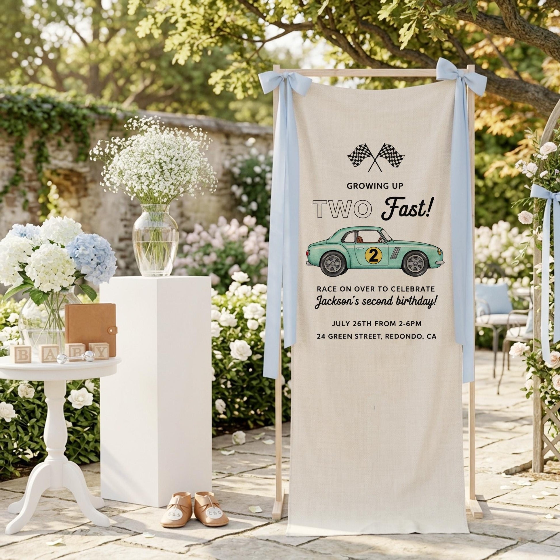 Race Car Baby Shower Banner, The Finish Line Is Very Near Baby Shower Sign, Baby Boy Racing Theme Welcome Banner, Two Fast Baby Shower Sign