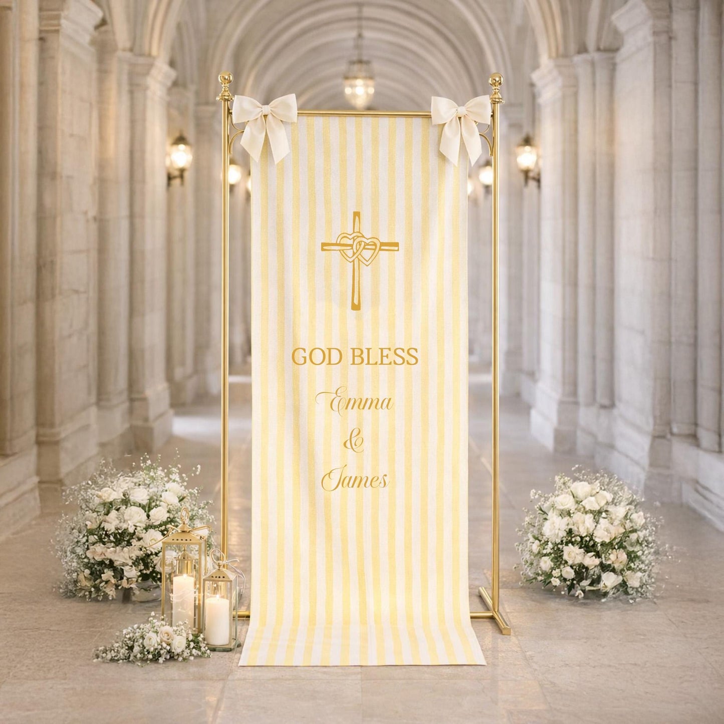 Gold Baptism Banner Personalized, Christening Welcome Sign, Baby Baptism Decor, Catholic Baptism Banner, First Communion Custom Name