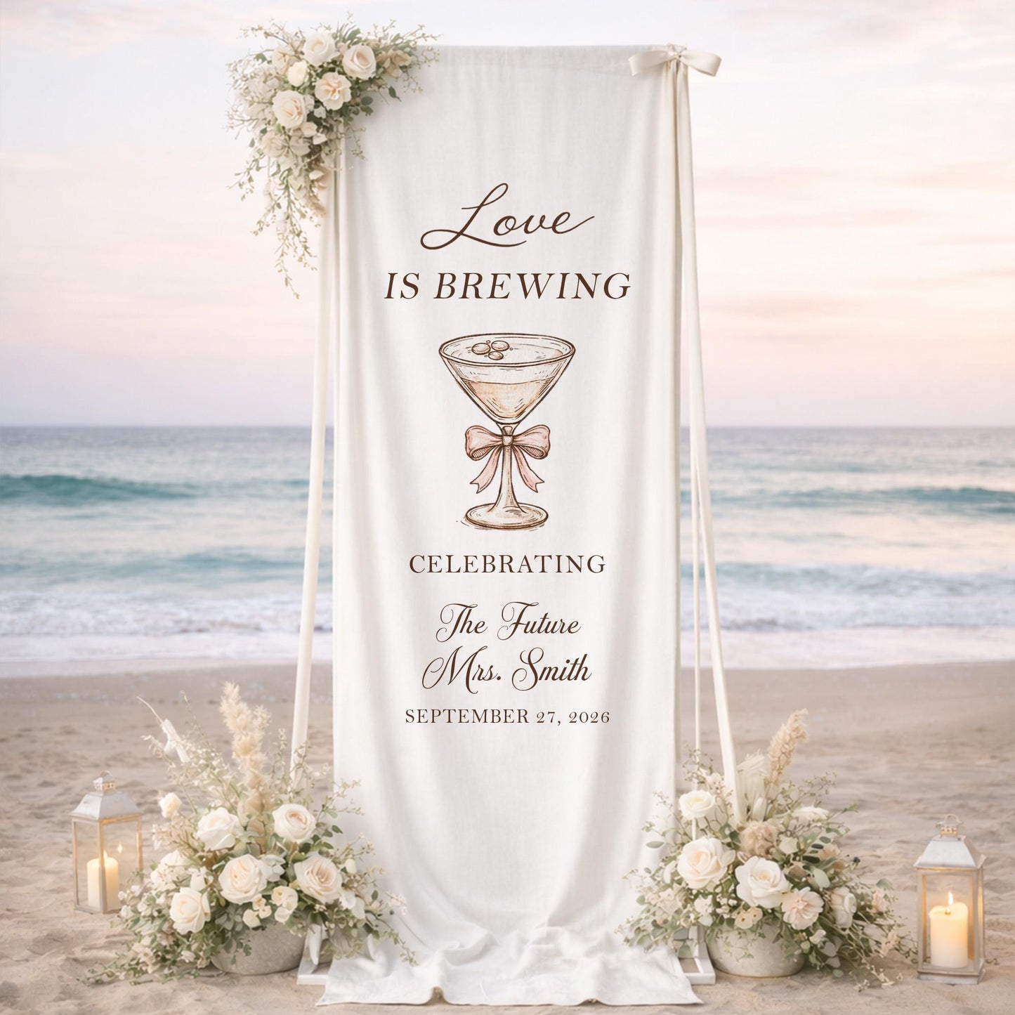 Love Is Brewing Bridal Shower Banner, Bridal Shower Welcome Sign, Cocktail Bridal Shower Decor, Custom Name Bride To Be Party Sign