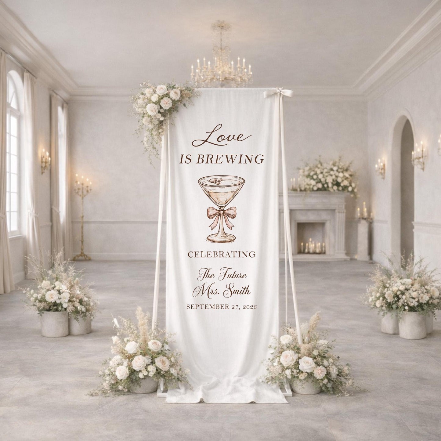 Love Is Brewing Bridal Shower Banner, Bridal Shower Welcome Sign, Cocktail Bridal Shower Decor, Custom Name Bride To Be Party Sign