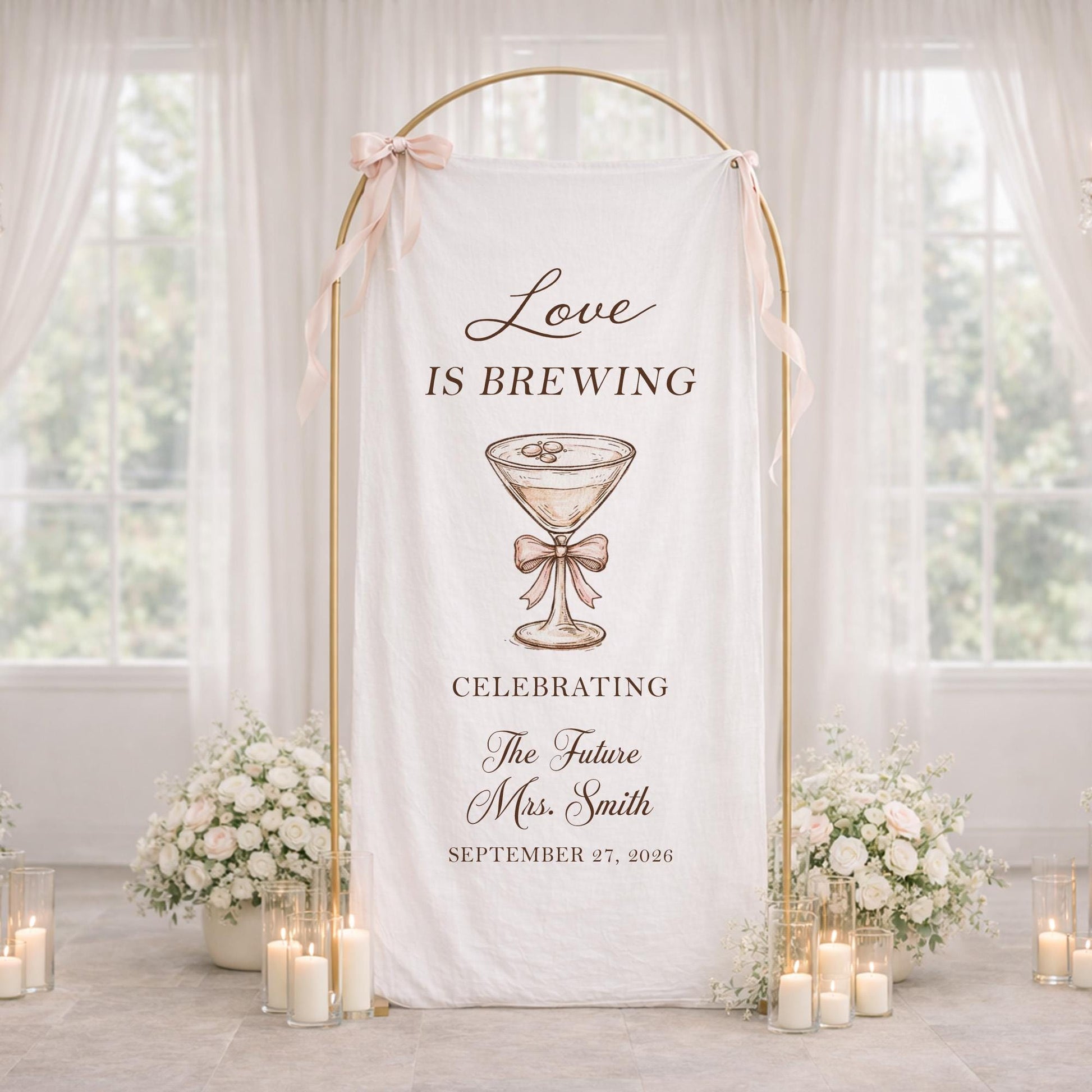 Love Is Brewing Bridal Shower Banner, Bridal Shower Welcome Sign, Cocktail Bridal Shower Decor, Custom Name Bride To Be Party Sign