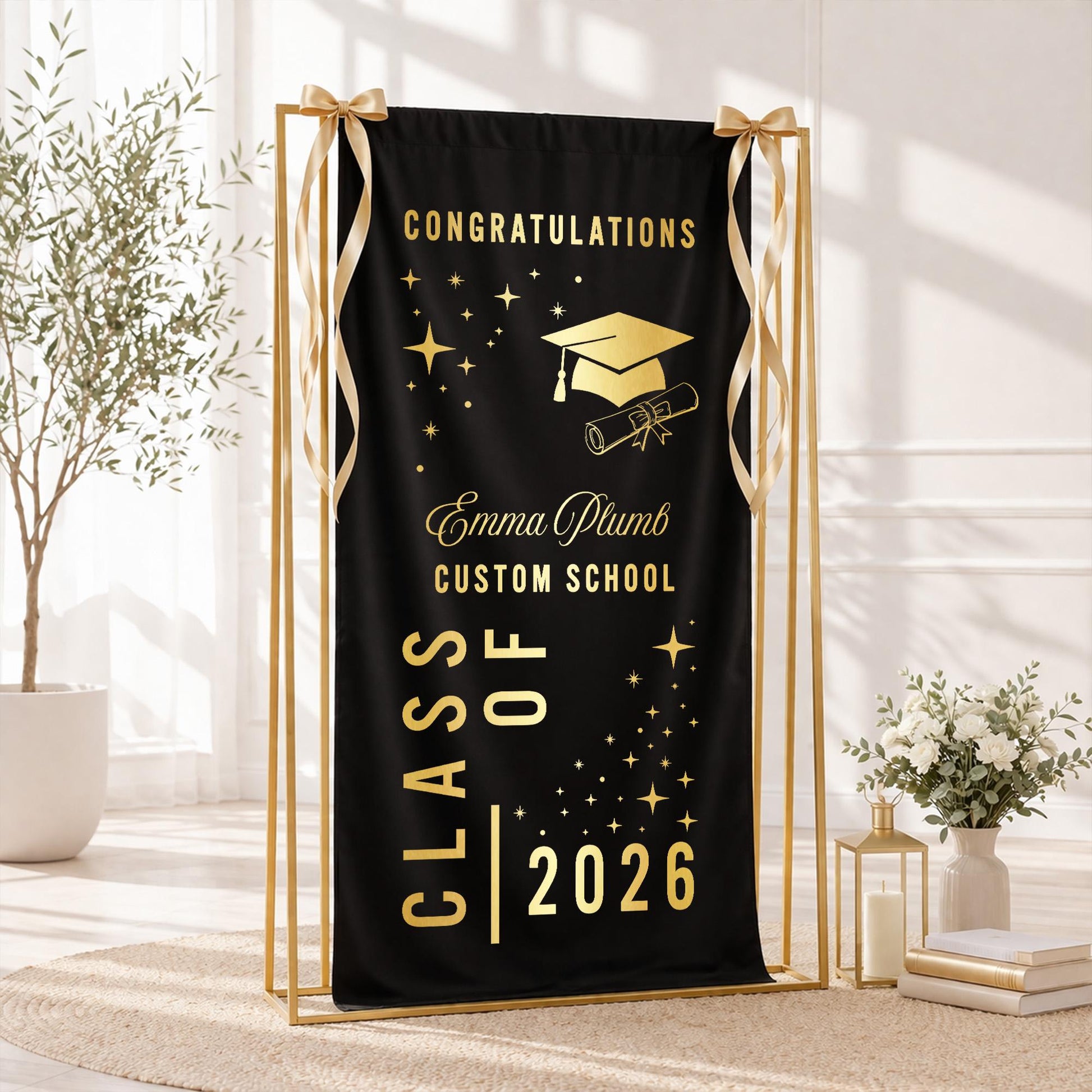 Graduation Tapestry Class of 2026 Banner Personalized Name Black Gold Graduation Party Decor Senior Photo Backdrop Custom School Gift