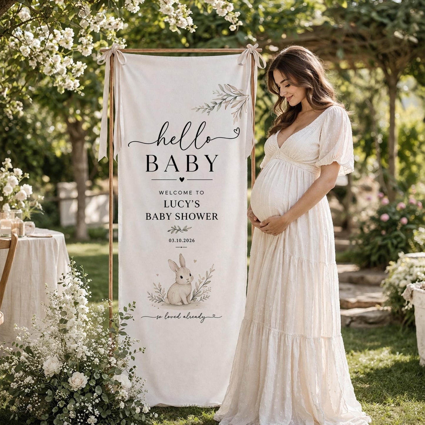 Personalized Baby Shower Welcome Sign, Hello Baby Banner, Custom Baby Shower Backdrop, Neutral Baby Shower Decor, Woodland Theme
